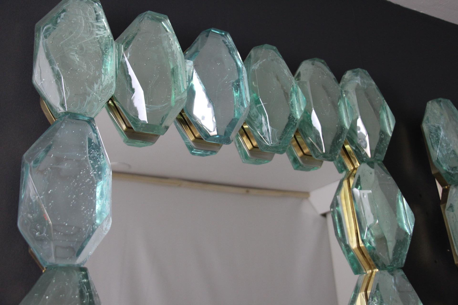 Large Aqua Blue Diamond Cut Textured Murano Glass Block Mirrors, In Stock For Sale 9