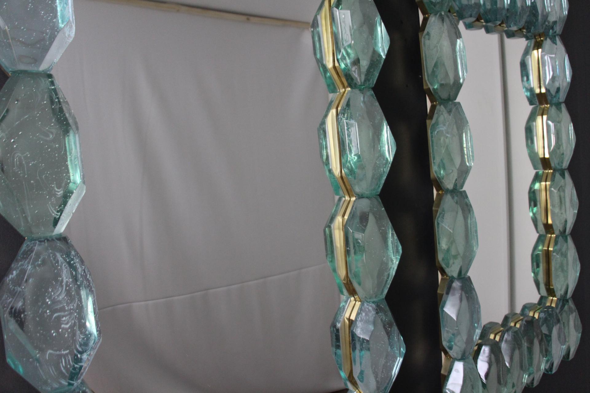 Large Aqua Blue Diamond Cut Textured Murano Glass Block Mirrors, In Stock For Sale 10