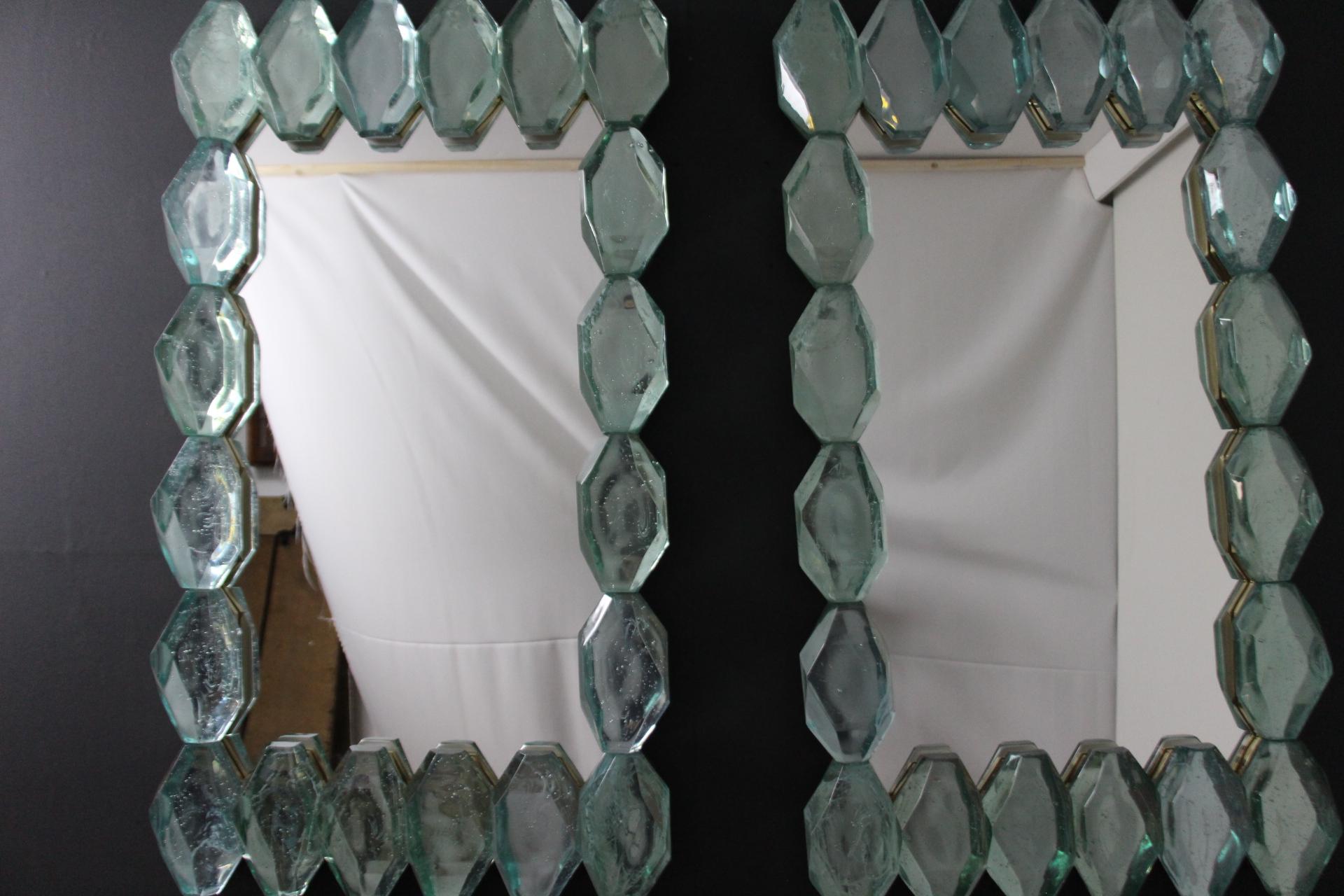 Large Aqua Blue Diamond Cut Textured Murano Glass Block Mirrors, In Stock In Excellent Condition For Sale In Saint-Ouen, FR