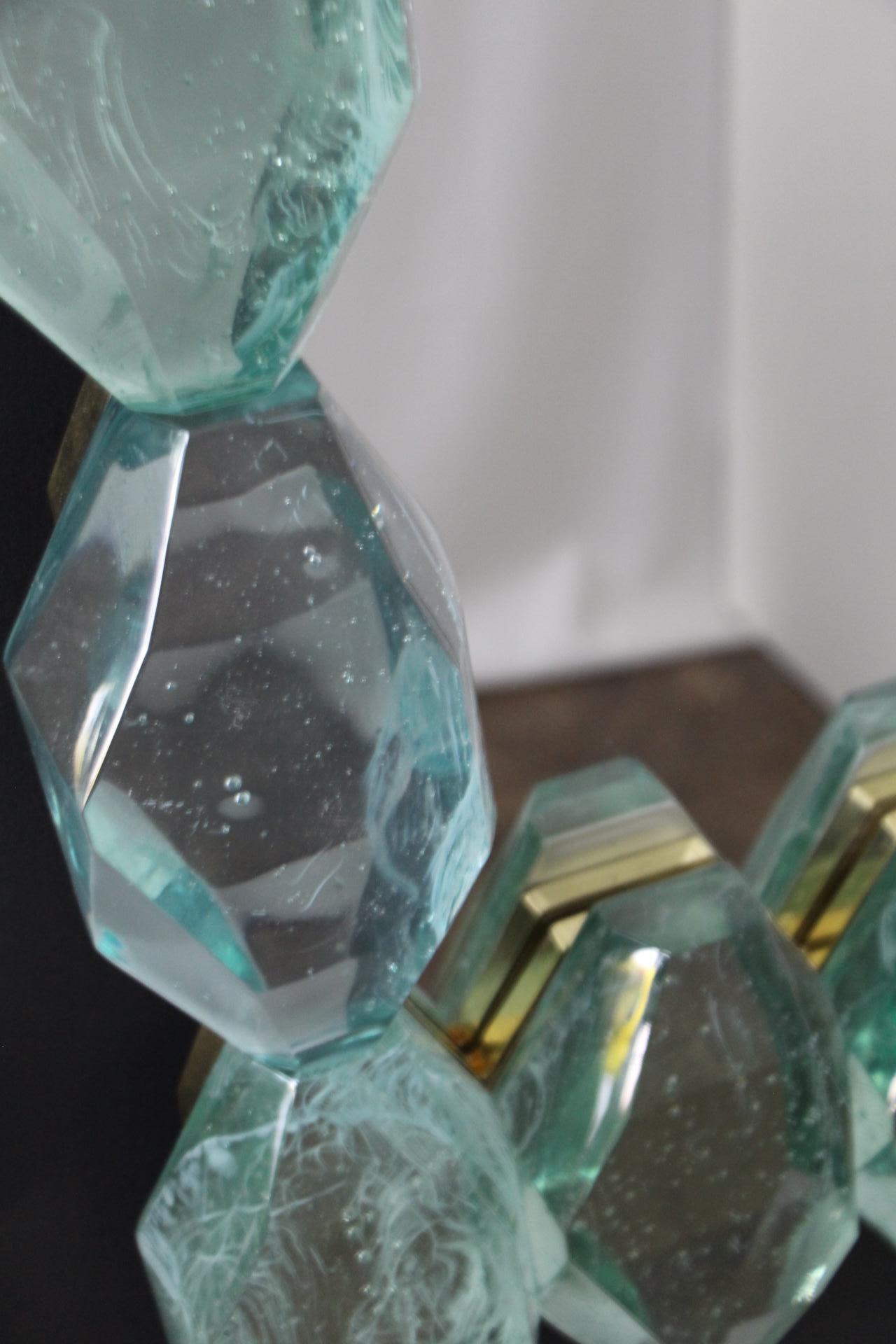 Large Aqua Blue Diamond Cut Textured Murano Glass Block Mirrors, In Stock For Sale 1
