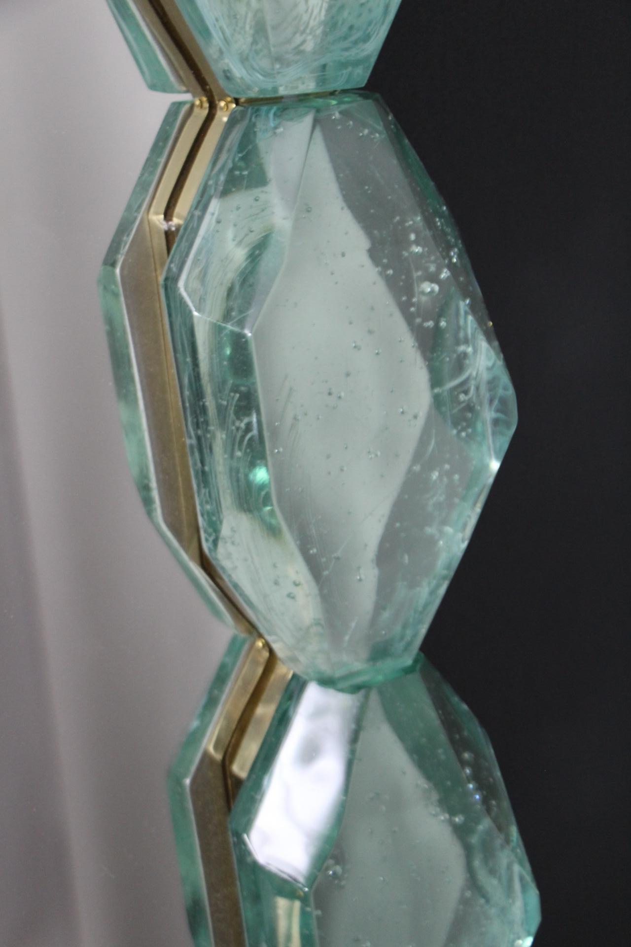 Large Aqua Blue Diamond Cut Textured Murano Glass Block Mirrors, In Stock For Sale 2