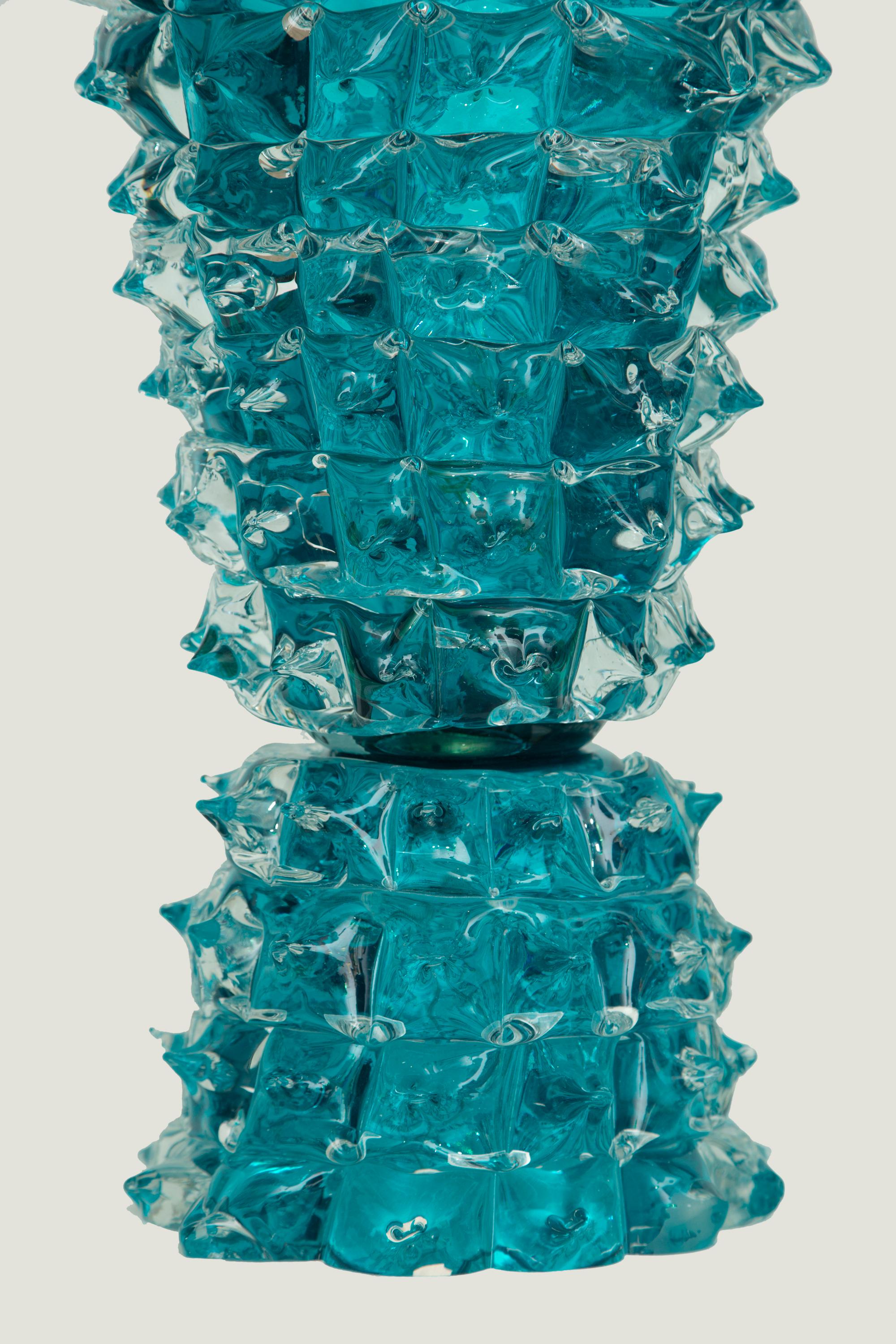 Pair of large aquamarine Murano glass table lamps, in stock
Massive vase or urns shape table lamps in rostrato technique
Newly wired to the American standard
Located in our store in Miami ready for shipping.
    