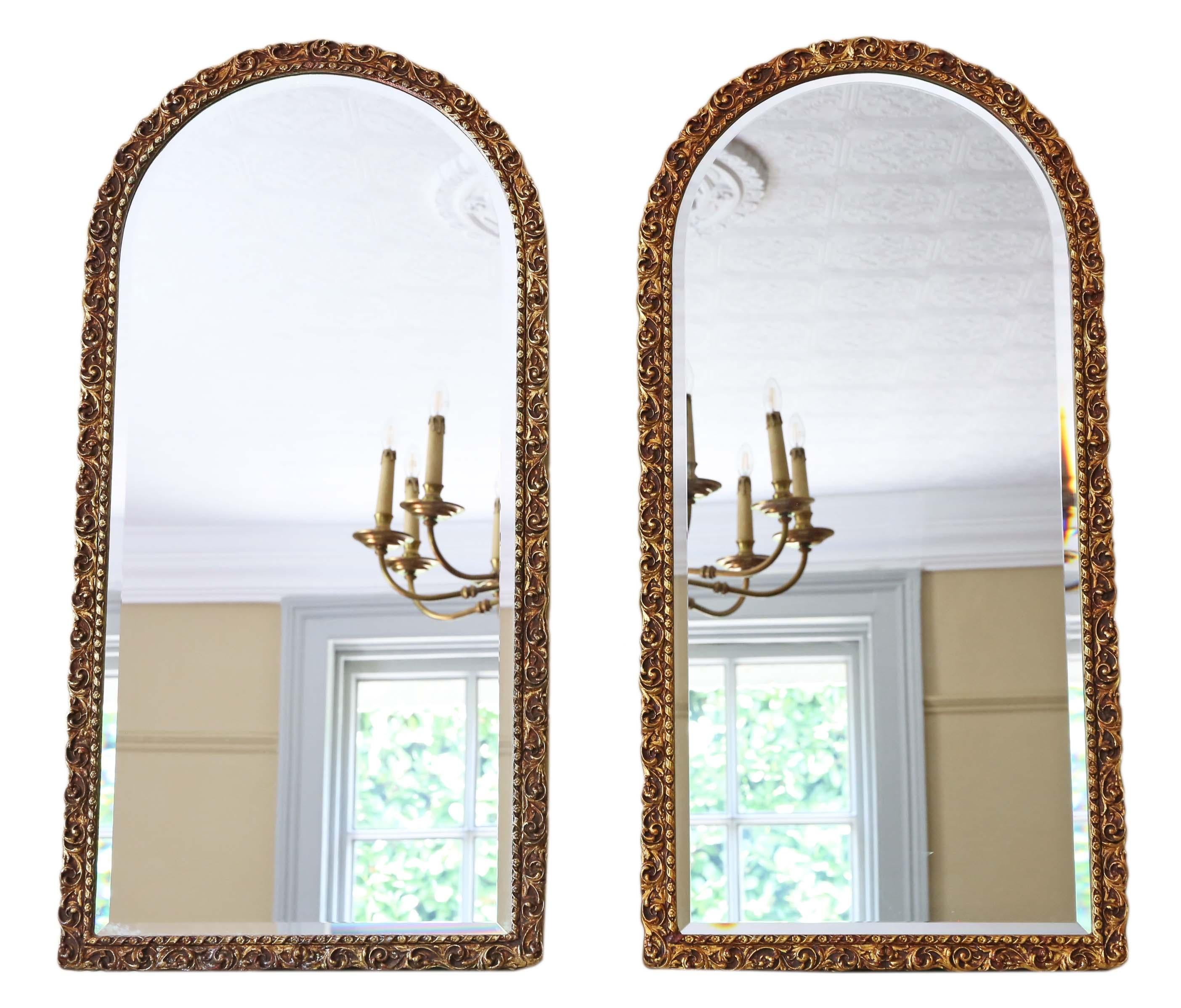 Pair of Large Arched Gilt Overmantle or Wall Mirrors 1