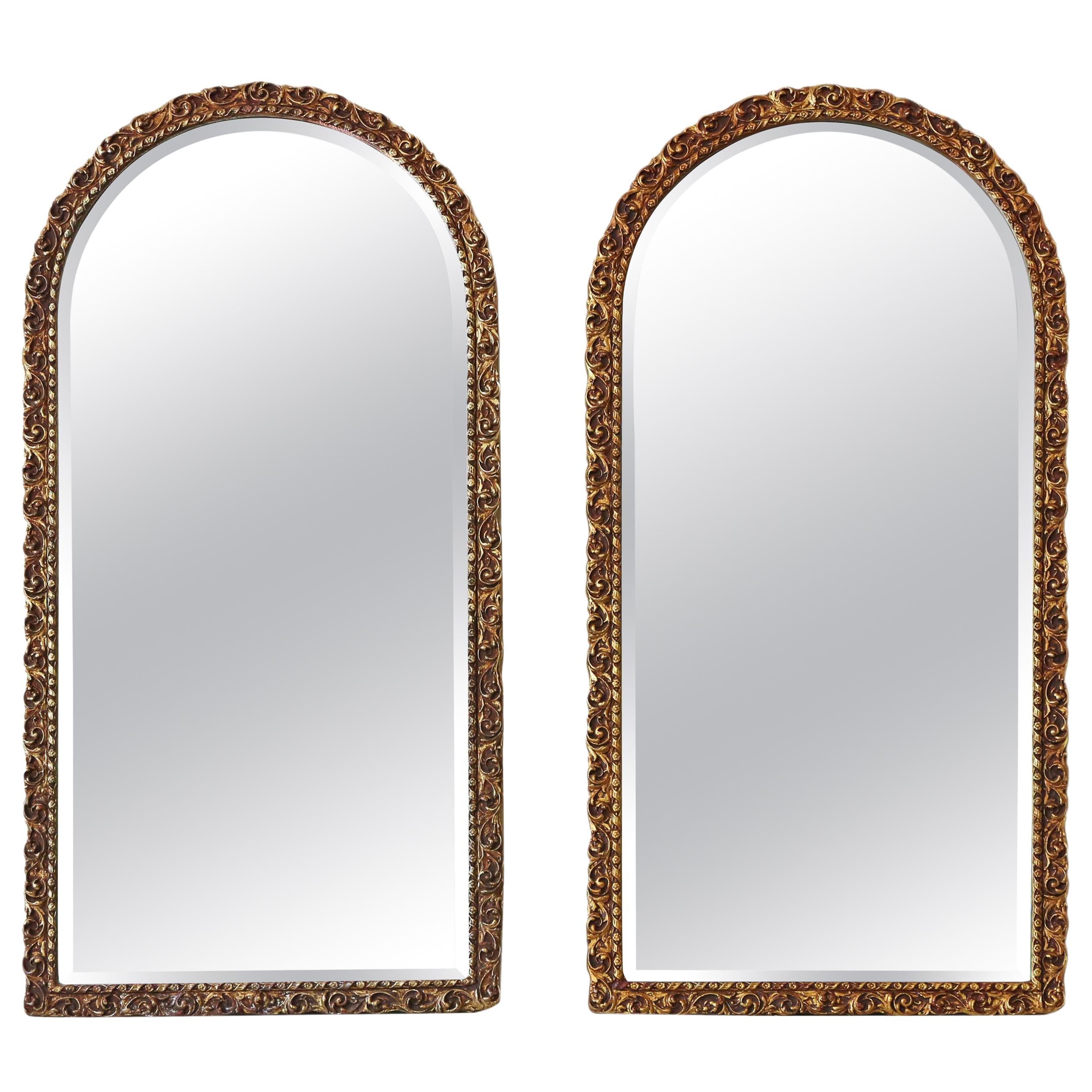 Pair of Large Arched Gilt Overmantle or Wall Mirrors