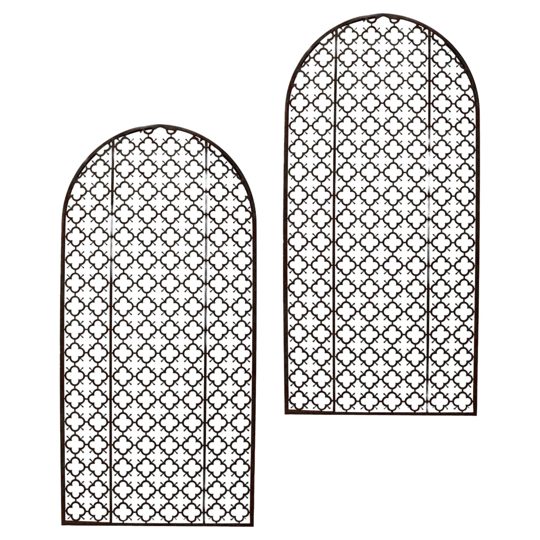 Pair of Large Arched Reclaimed Steel Garden Trellis Panels For Sale