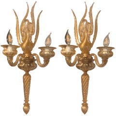 Paire de grandes appliques en forme de cygne moucheté d'or d'Archimede Seguso, signées et marquées