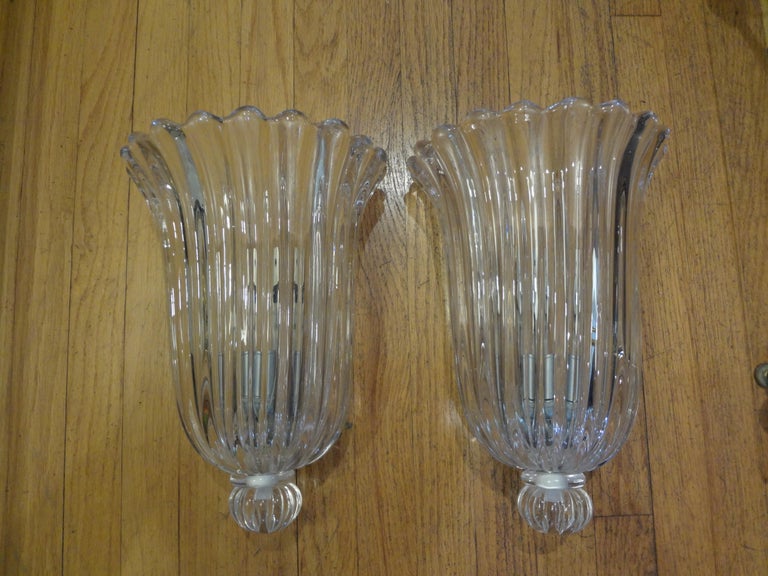 Pair of Large Archimede Seguso Signed and Marked Murano Glass Sconces 5