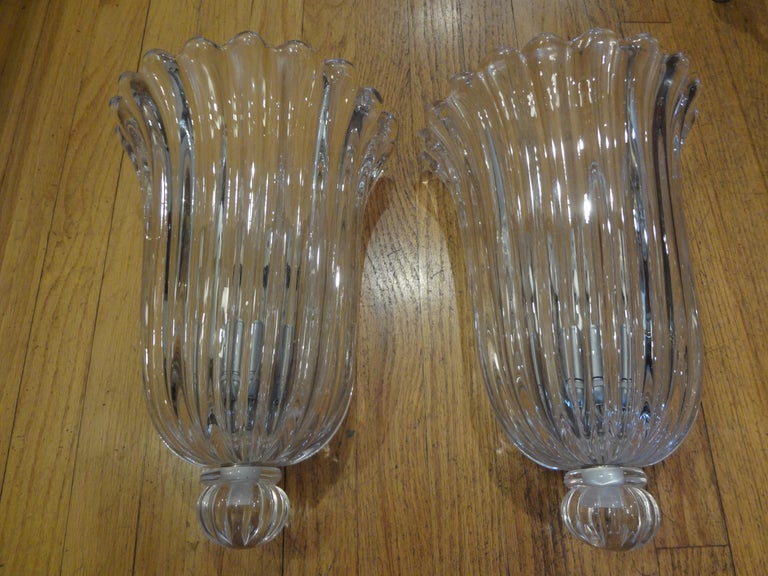 Mid-Century Modern Pair of Large Archimede Seguso Signed and Marked Murano Glass Sconces