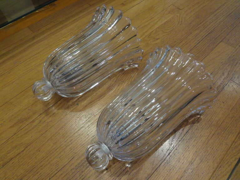 Late 20th Century Pair of Large Archimede Seguso Signed and Marked Murano Glass Sconces