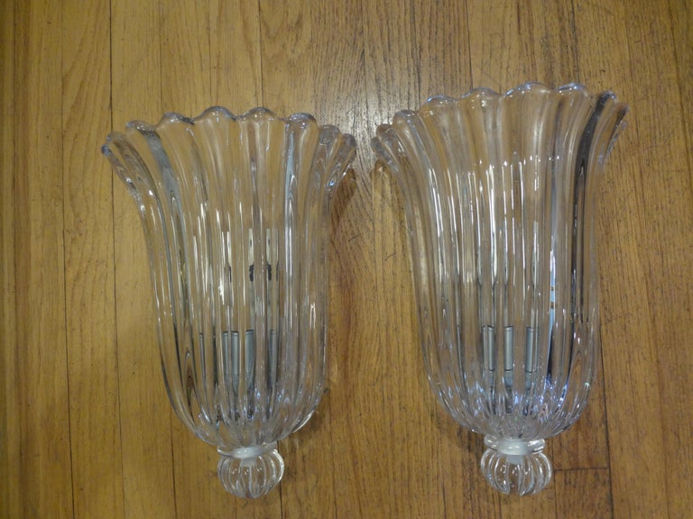 Pair of Large Archimede Seguso Signed and Marked Murano Glass Sconces 1