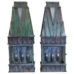 Pair of Large Architectural Brass Wall Hanging Lantern