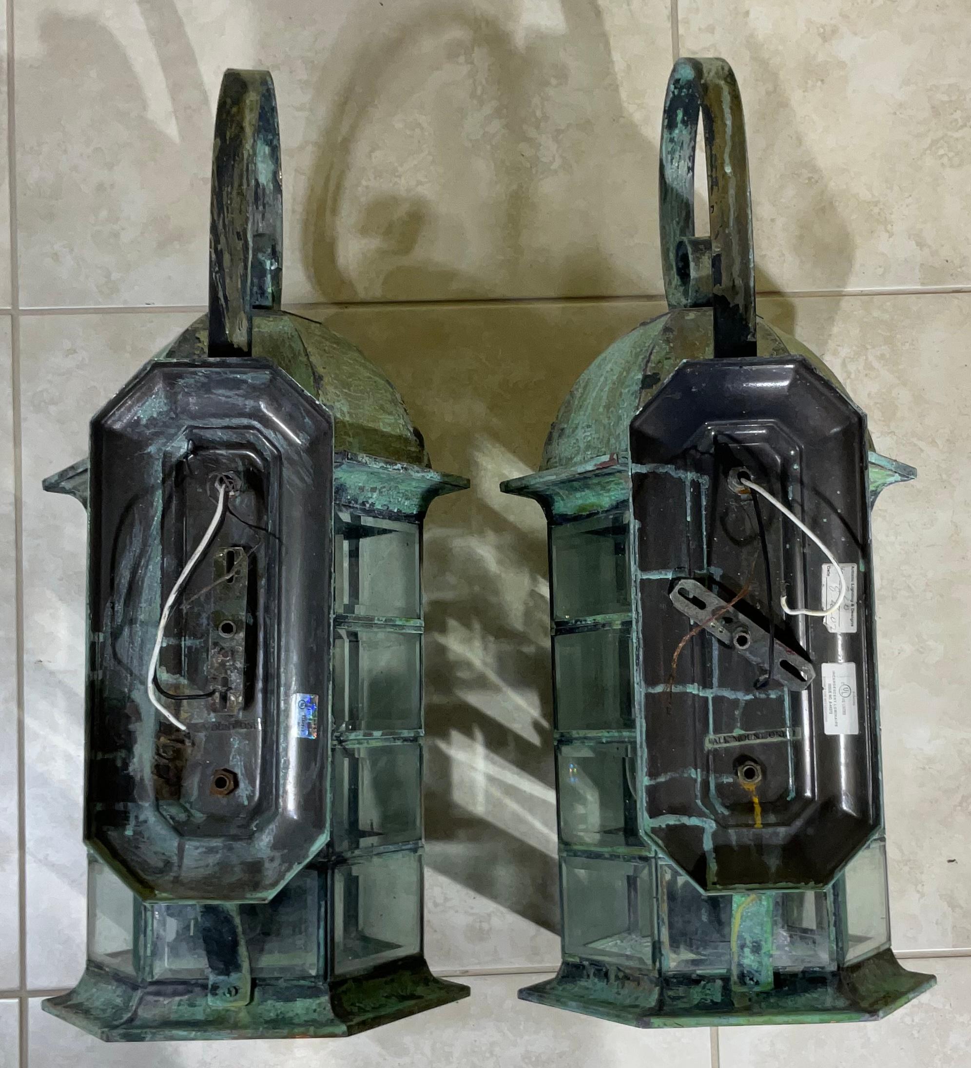 Pair of Large Architectural Brass Wall Lantern For Sale 3