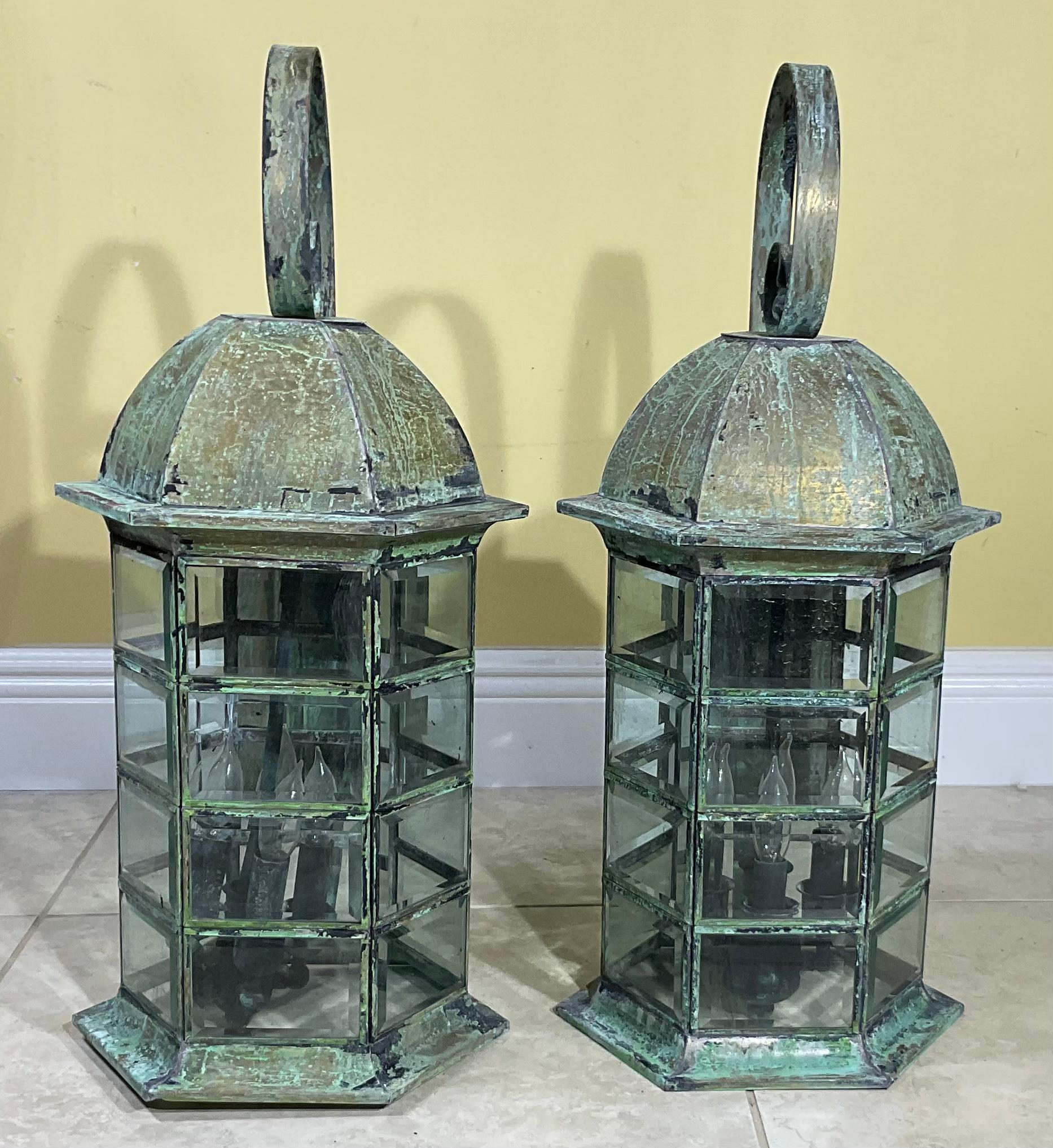Pair of Large Architectural Brass Wall Lantern For Sale 5