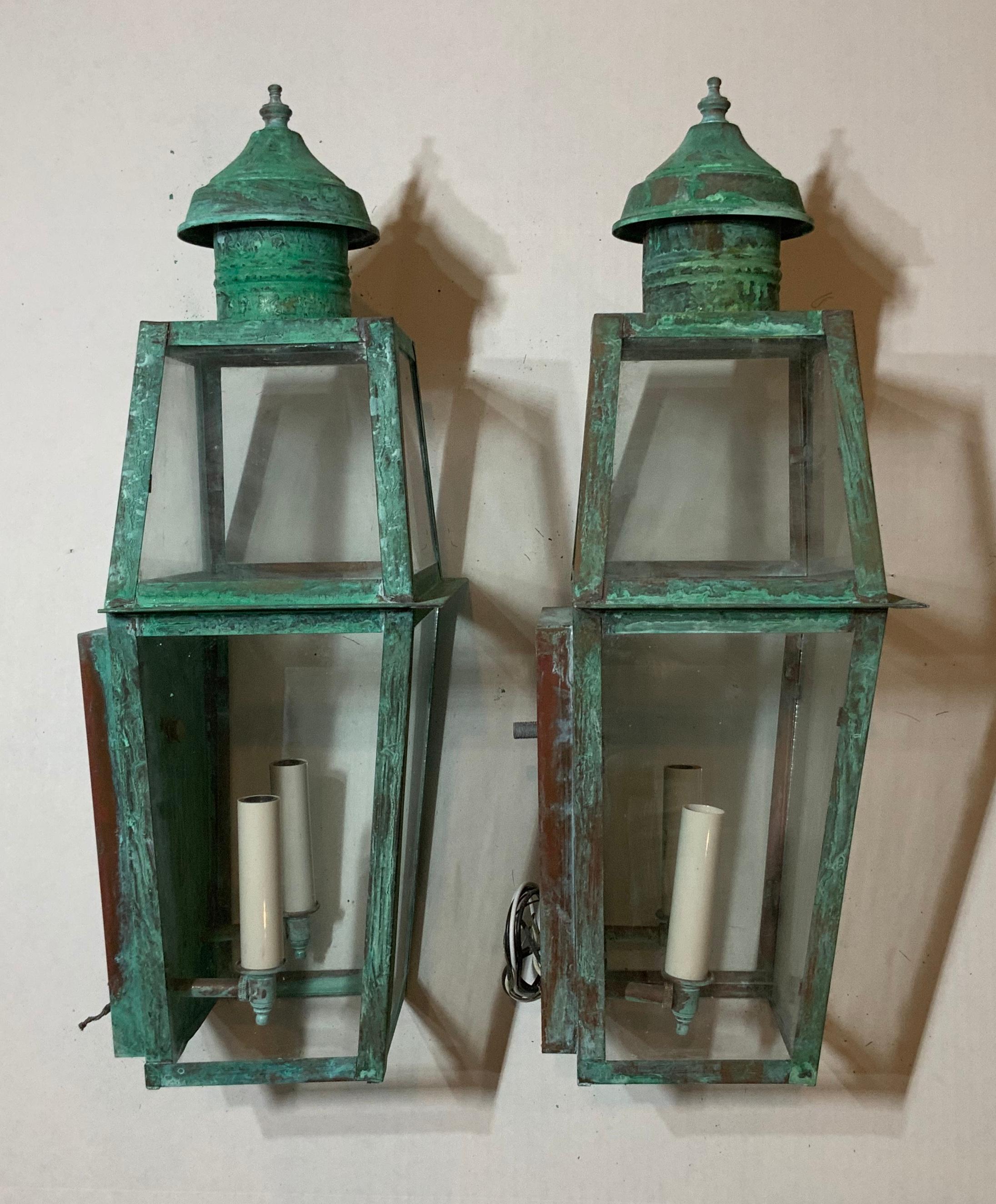 Pair of Large Architectural Copper Wall Lantern 5