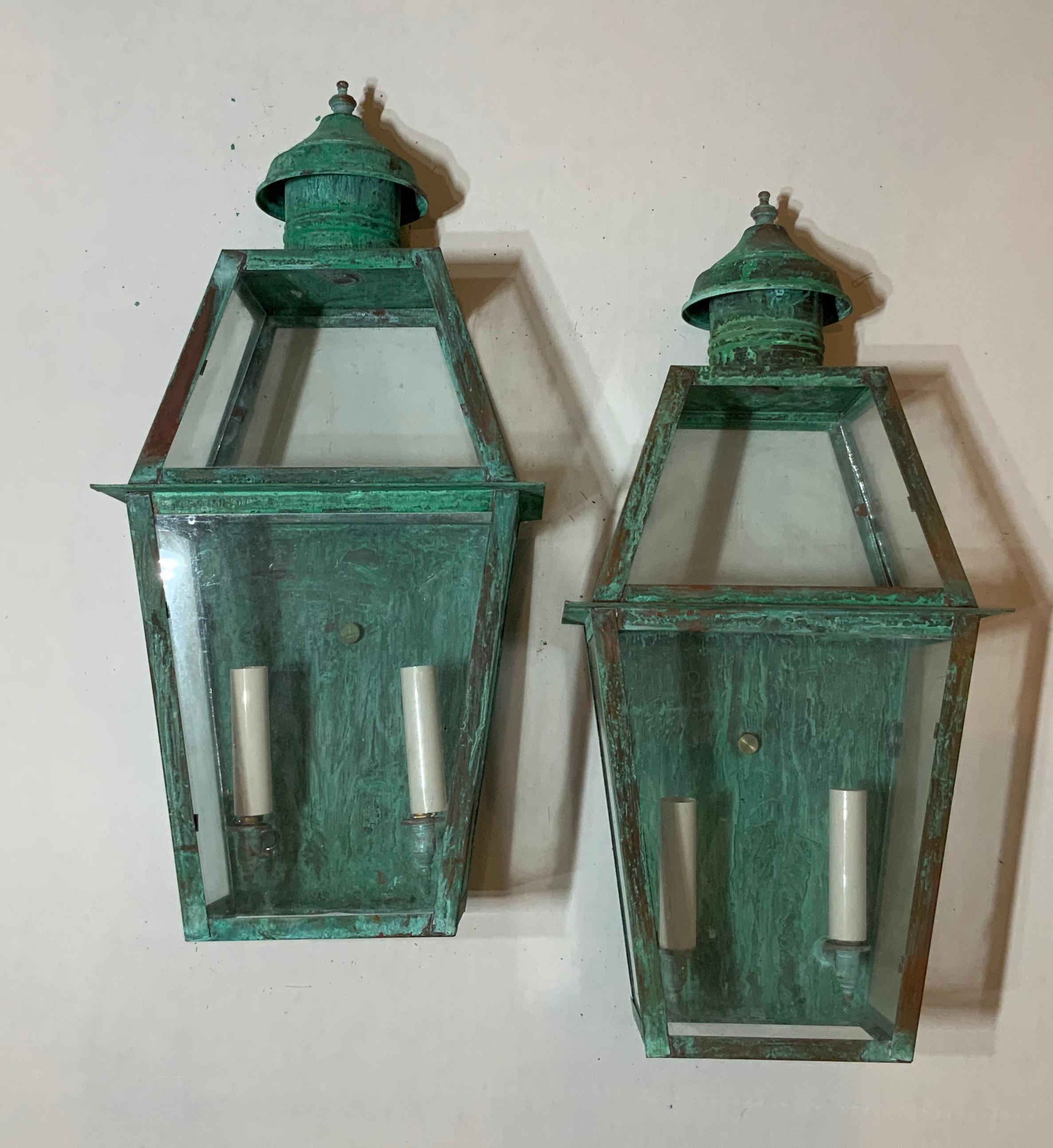 Pair of Large Architectural Copper Wall Lantern 7