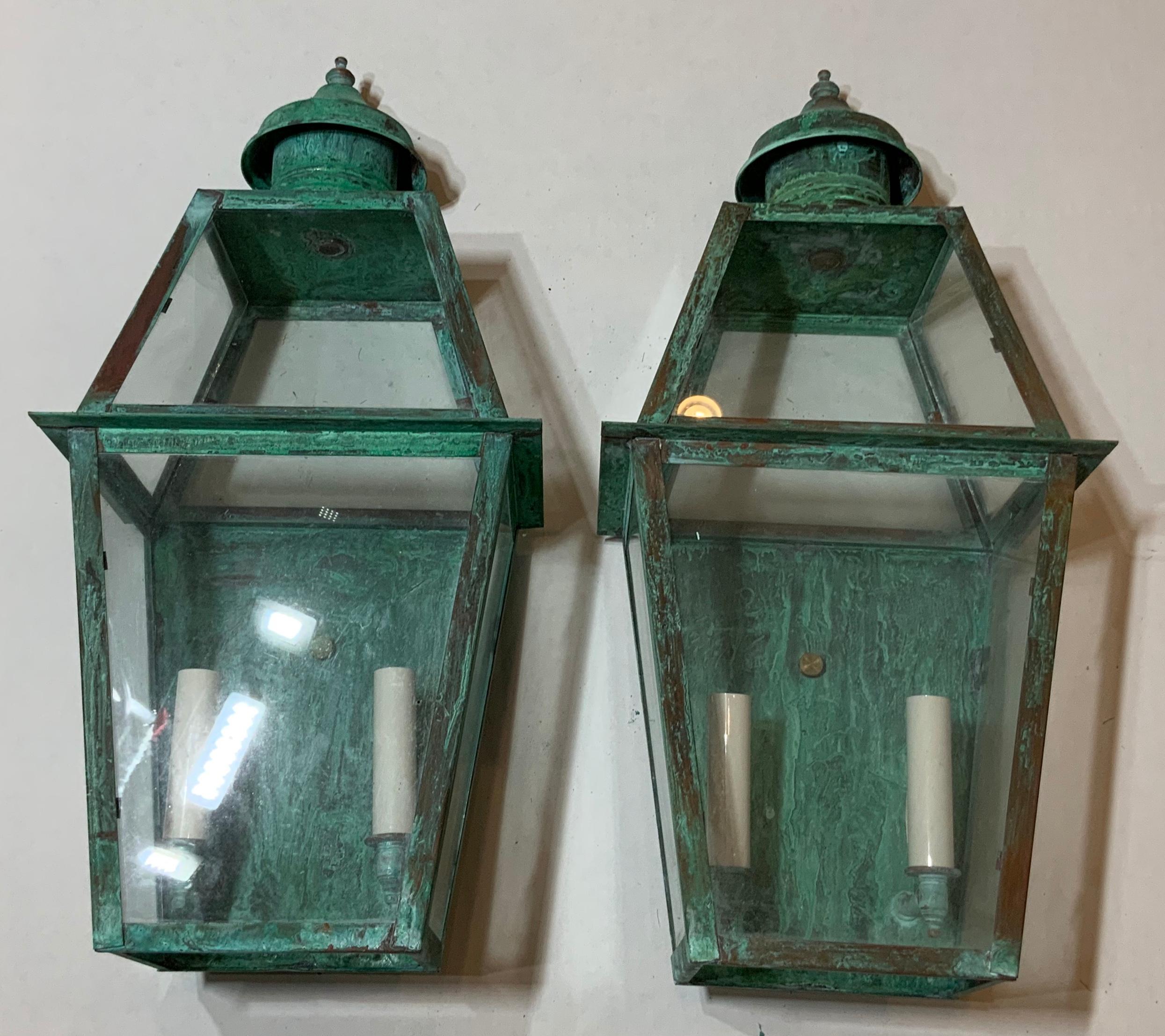 American Pair of Large Architectural Copper Wall Lantern