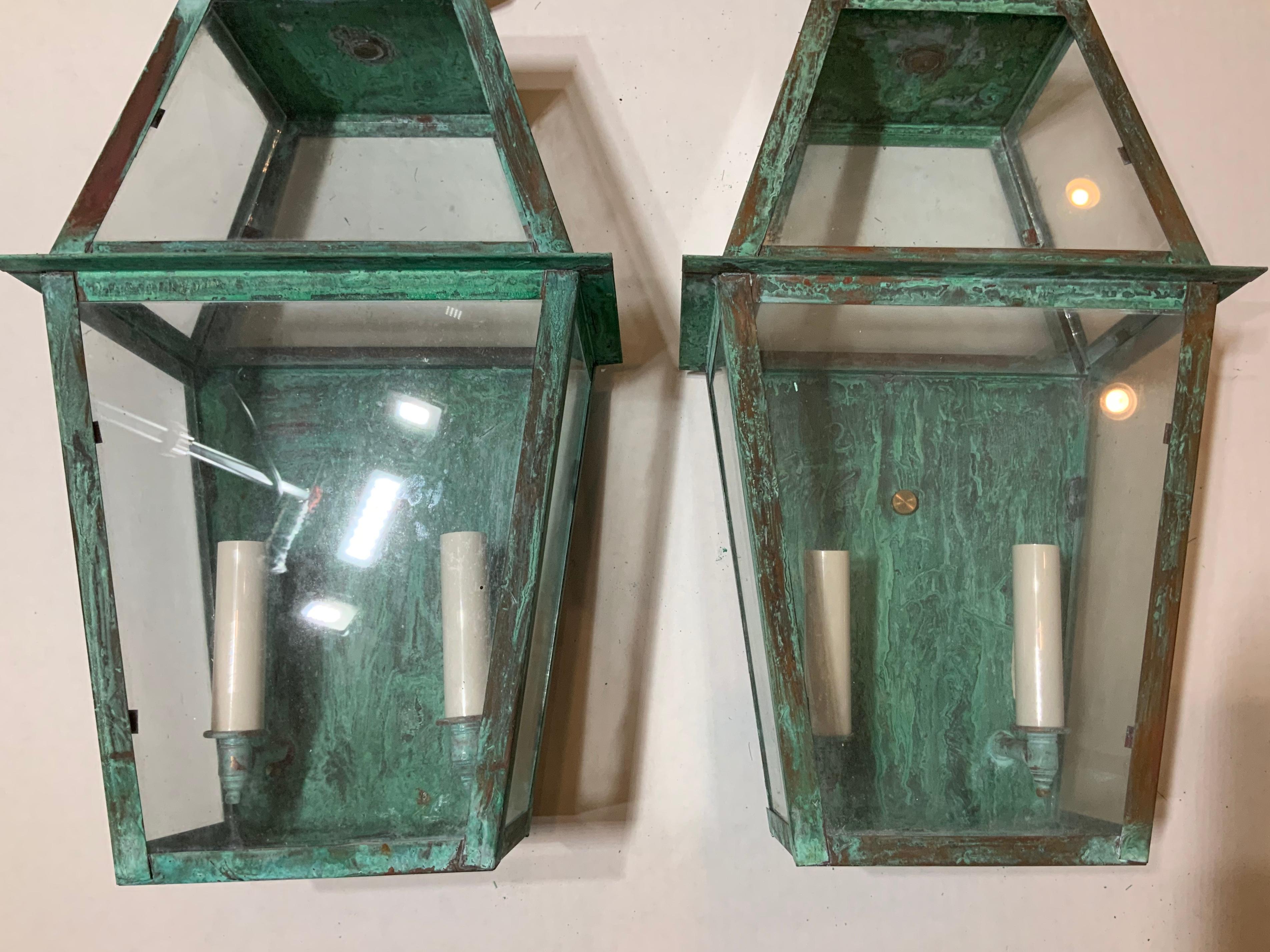 Contemporary Pair of Large Architectural Copper Wall Lantern