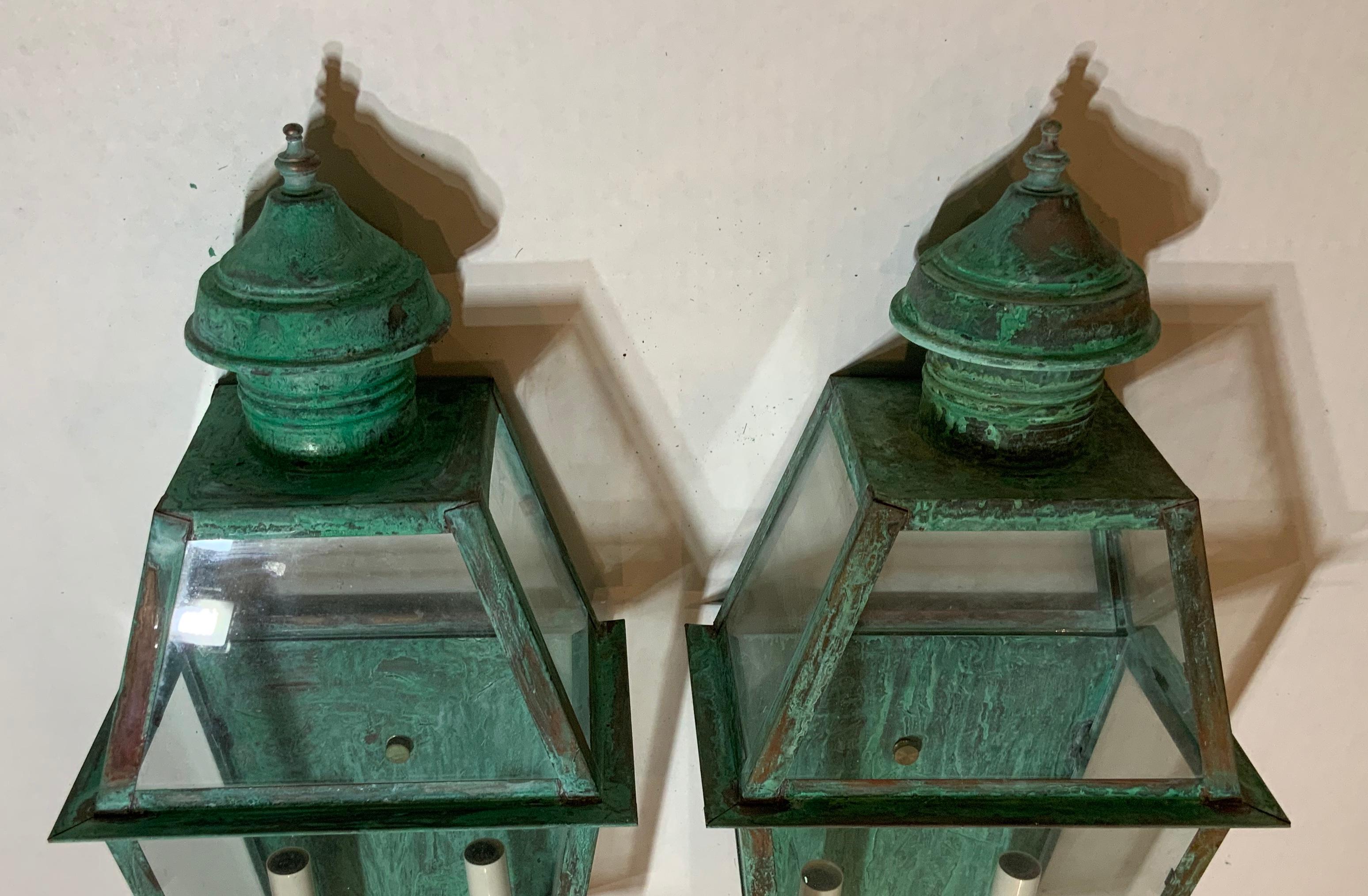 Pair of Large Architectural Copper Wall Lantern 2