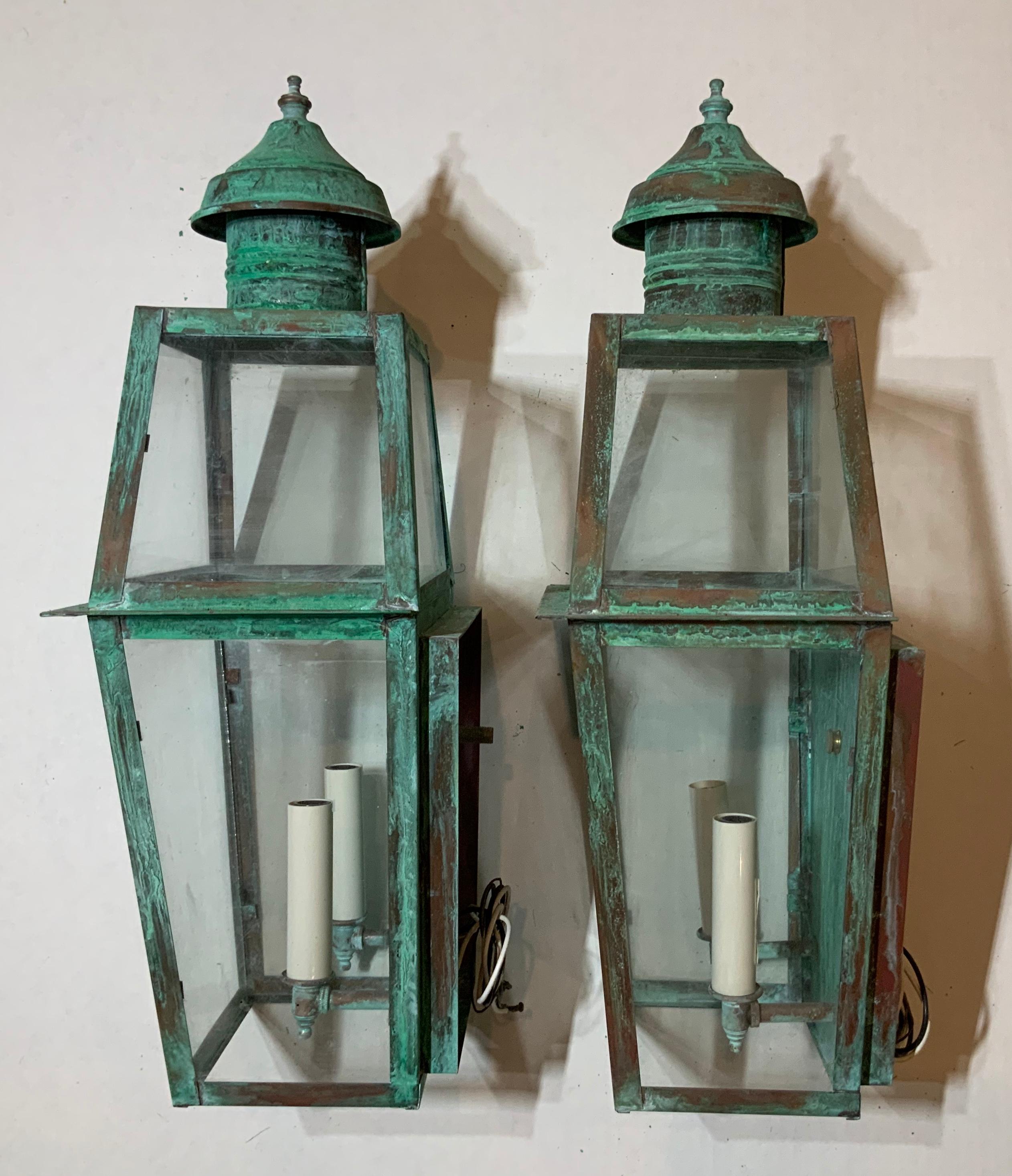 Pair of Large Architectural Copper Wall Lantern 3