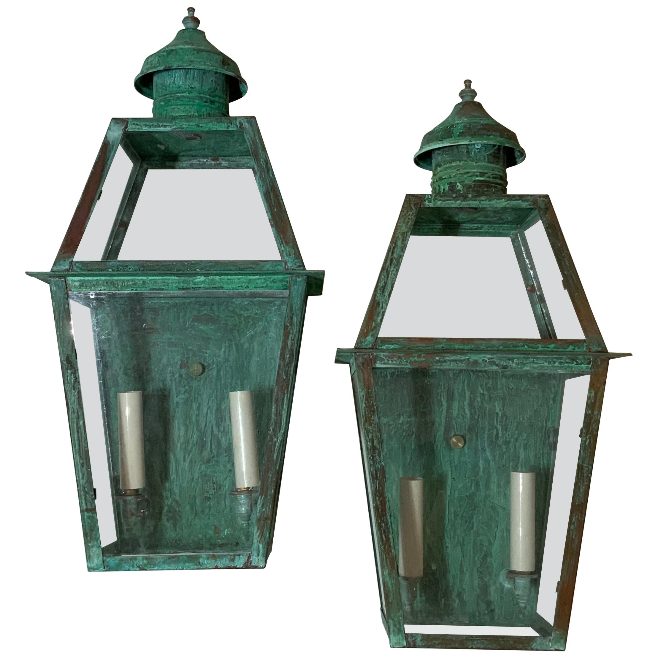 Pair of Large Architectural Copper Wall Lantern