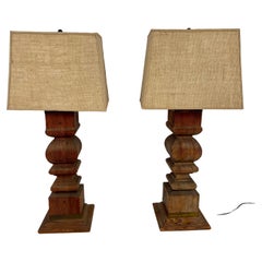 Pair of Large Architectural Japanese Cypress Balustrade Lamps