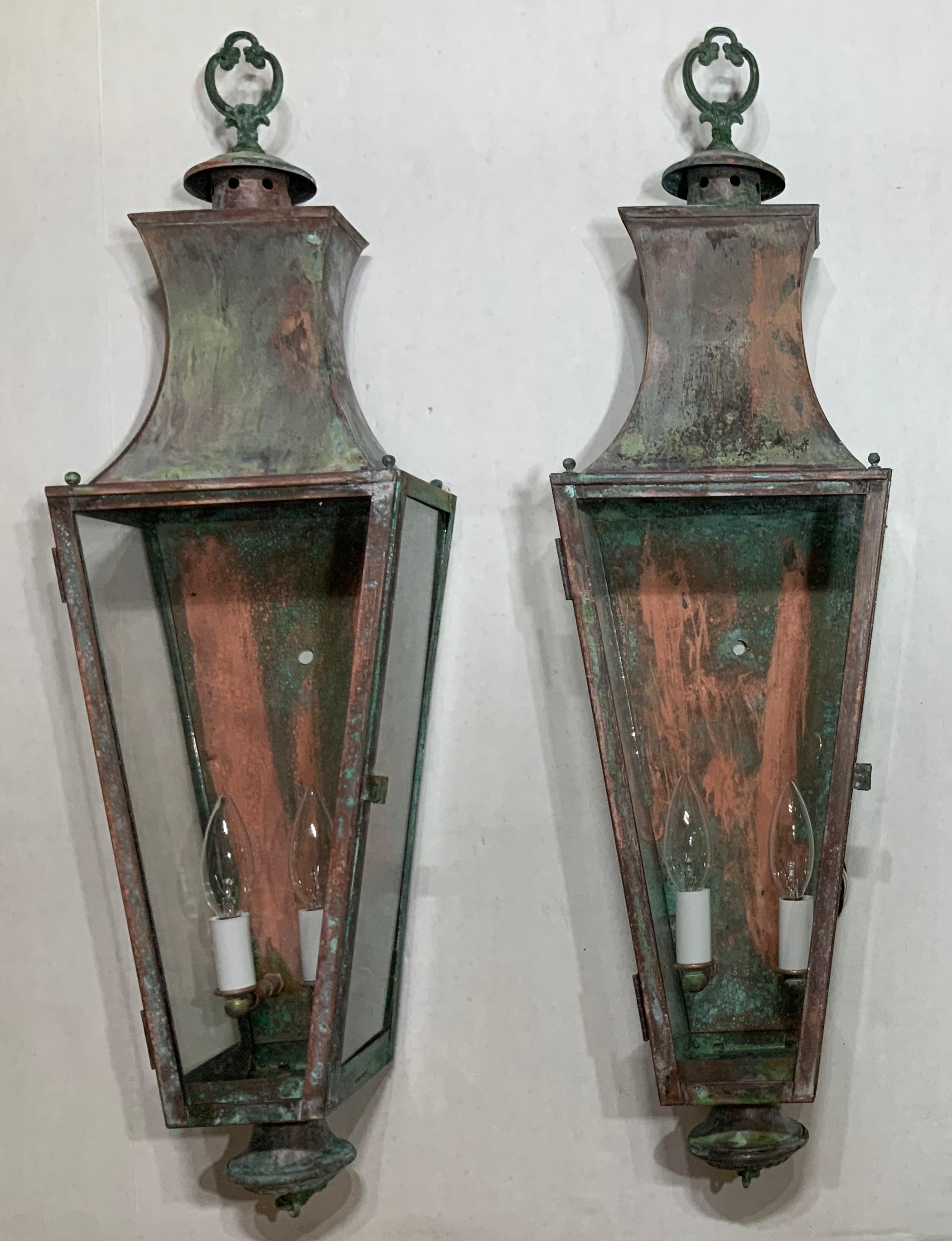 Pair of Large Architectural Wall Lantern In Good Condition In Delray Beach, FL