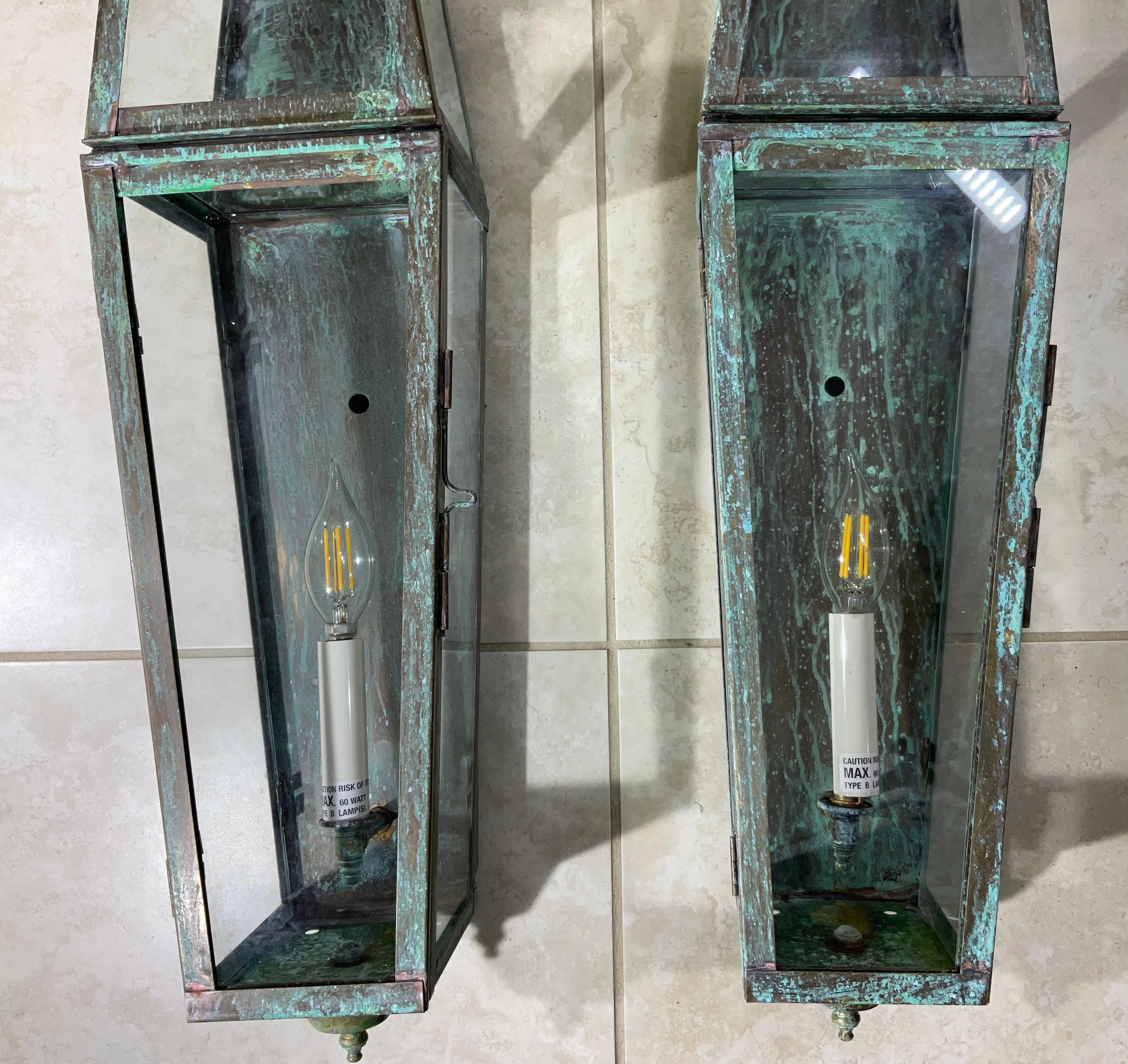 Pair of Large Architectural Wall Lantern In Good Condition In Delray Beach, FL
