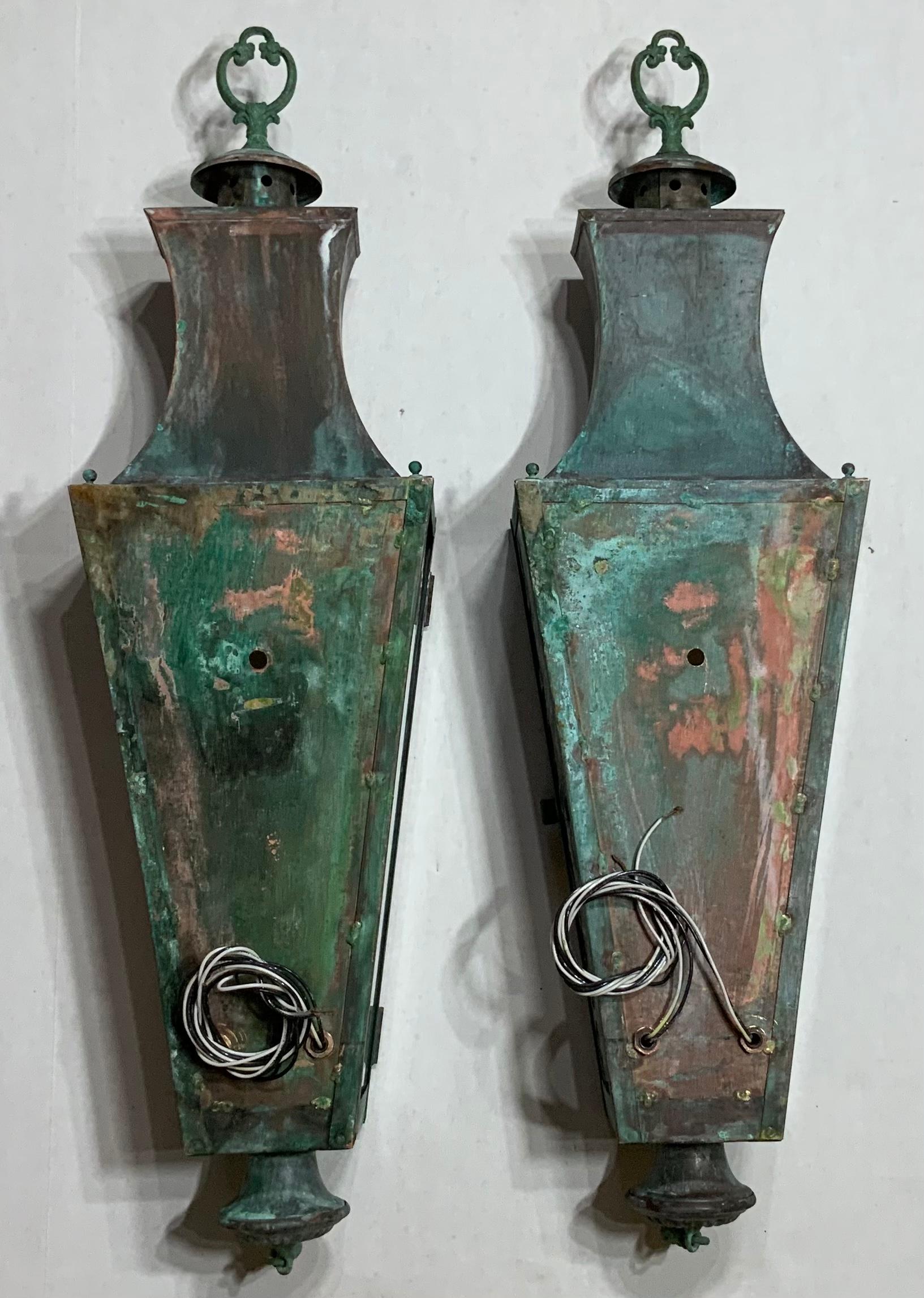 Brass Pair of Large Architectural Wall Lantern