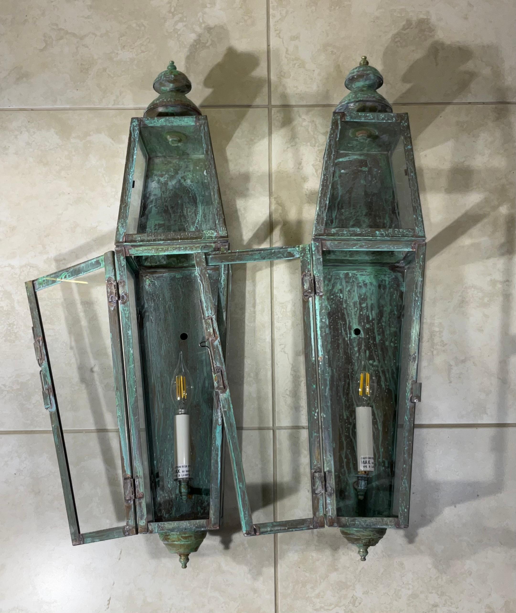 Brass Pair of Large Architectural Wall Lantern