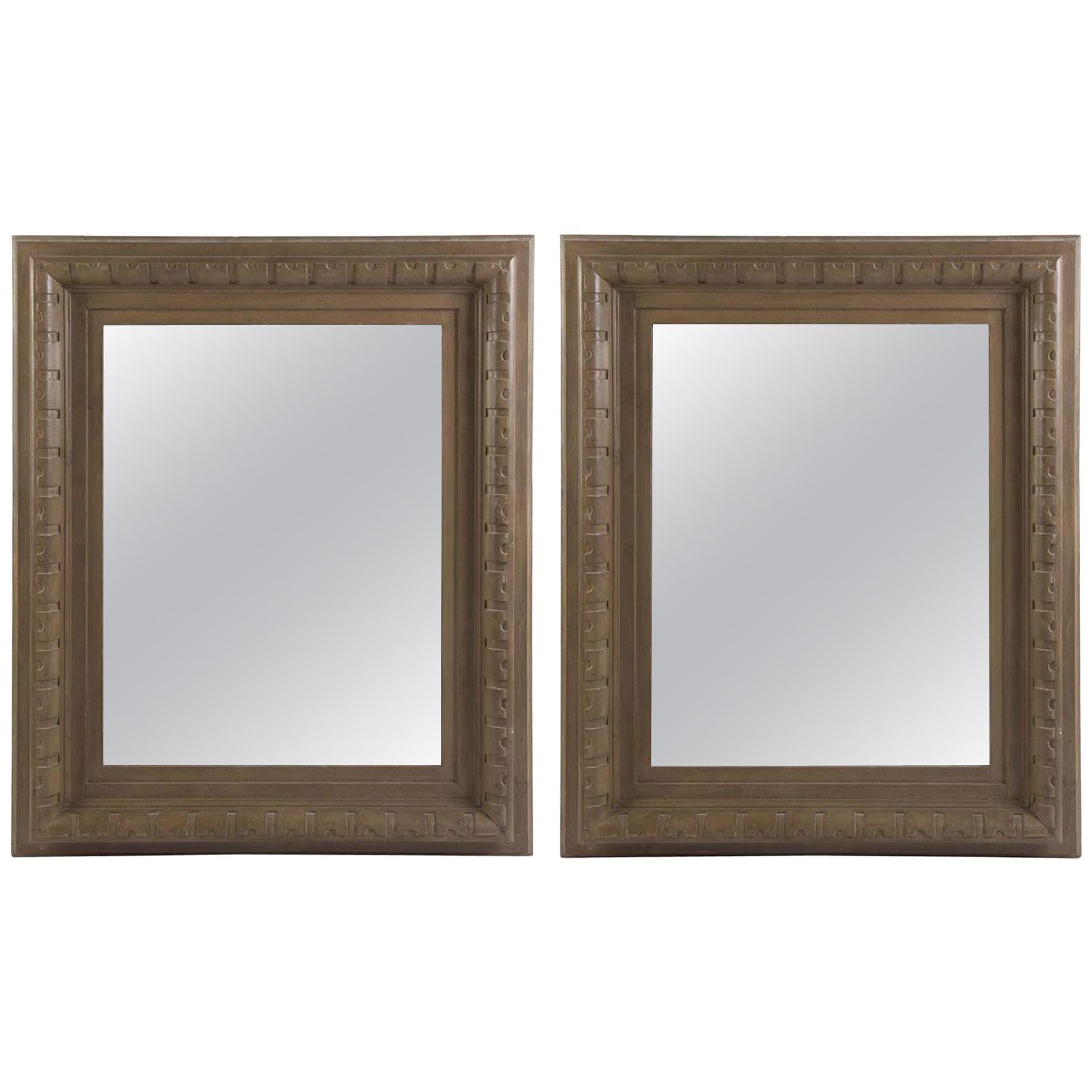 Pair of Large Architectural Wooden Framed Mirrors