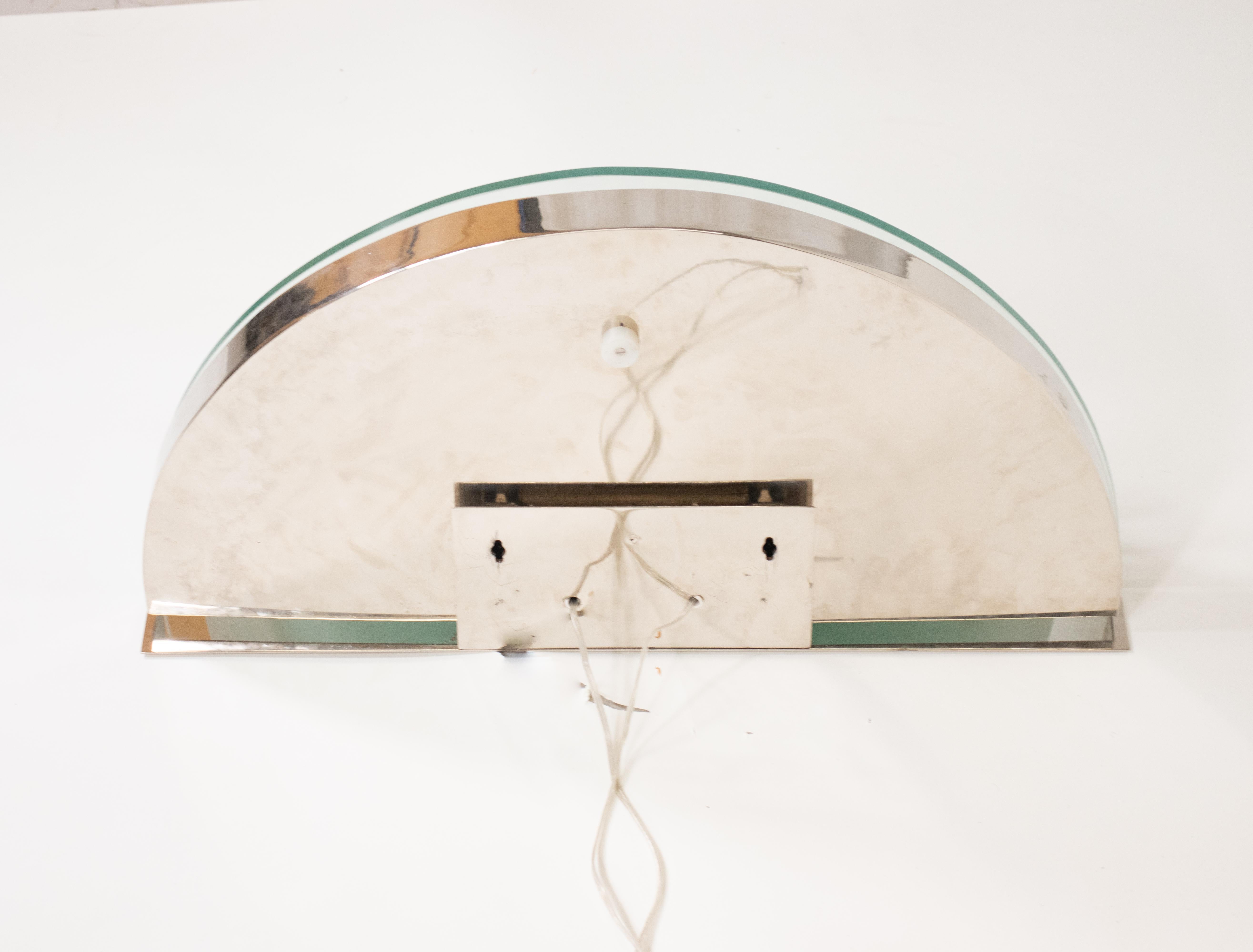 Pair of Large Argentinian Art Deco Semi-Circular Layered Chrome and Glass Sconce For Sale 1
