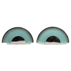 Pair of Large Argentinian Art Deco Semi-Circular Layered Chrome and Glass Sconce