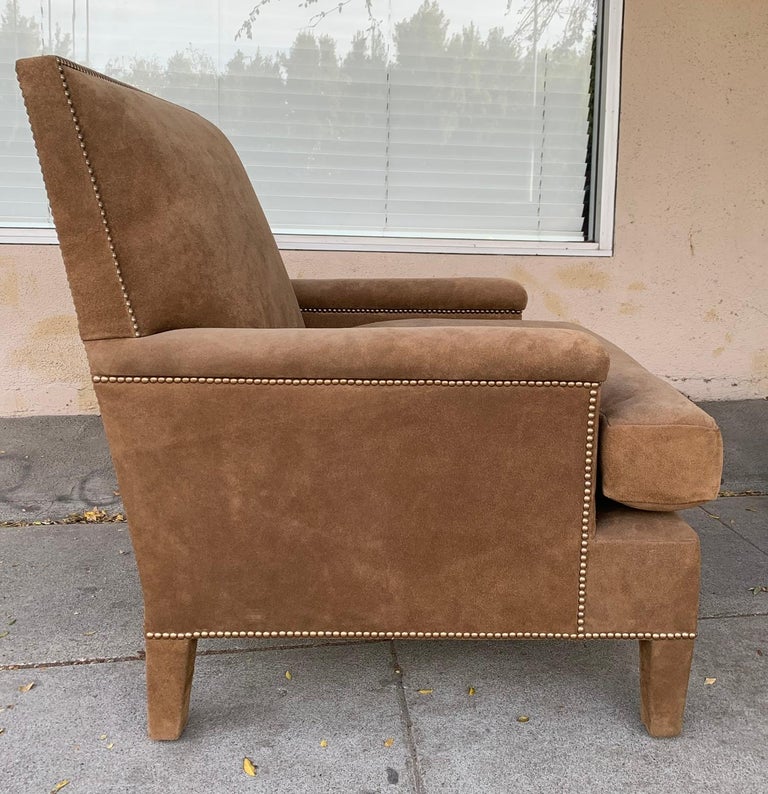 Pair of Large Armchairs Upholstered in Brown Suede For Sale at 1stDibs