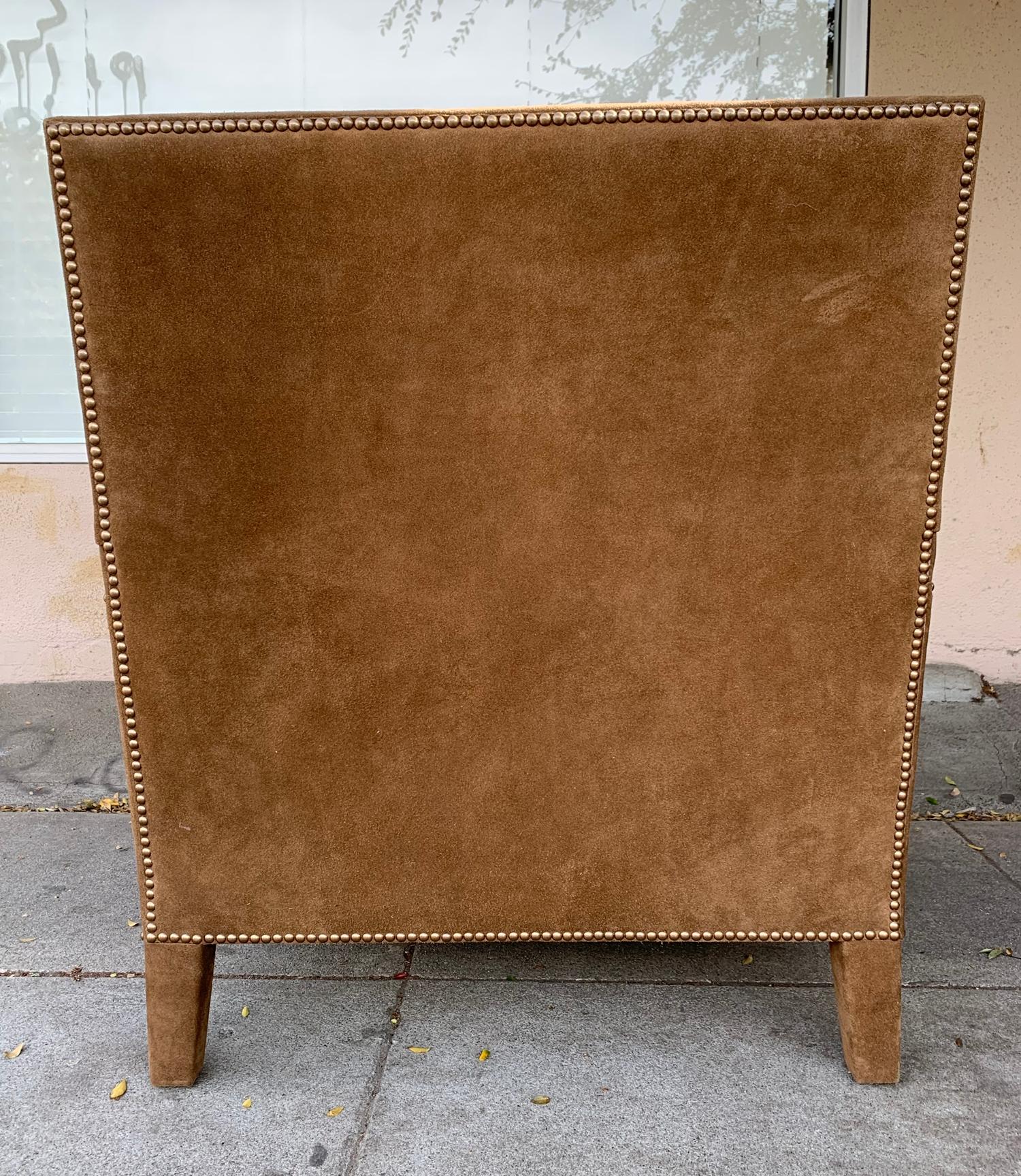 Pair of Large Armchairs Upholstered in Brown Suede 3