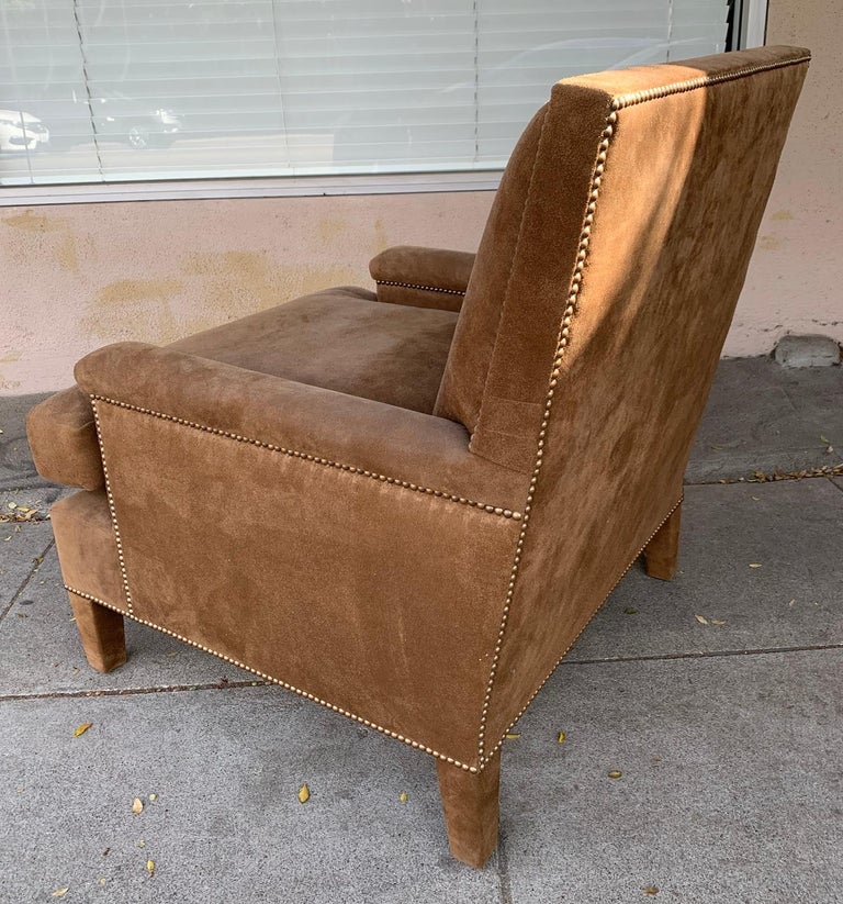 Pair of Large Armchairs Upholstered in Brown Suede For Sale at 1stDibs