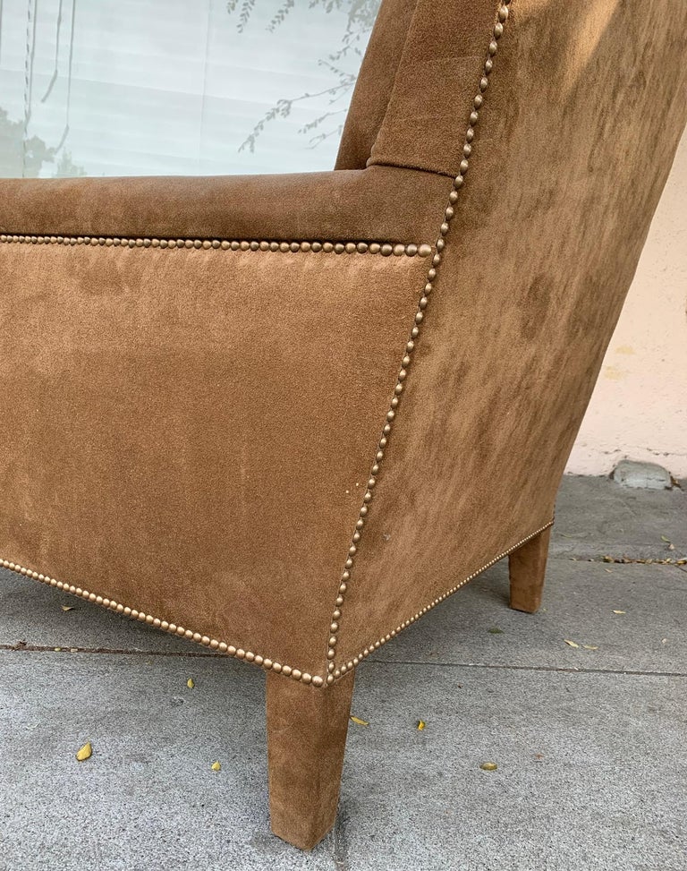 Pair of Large Armchairs Upholstered in Brown Suede For Sale at 1stDibs