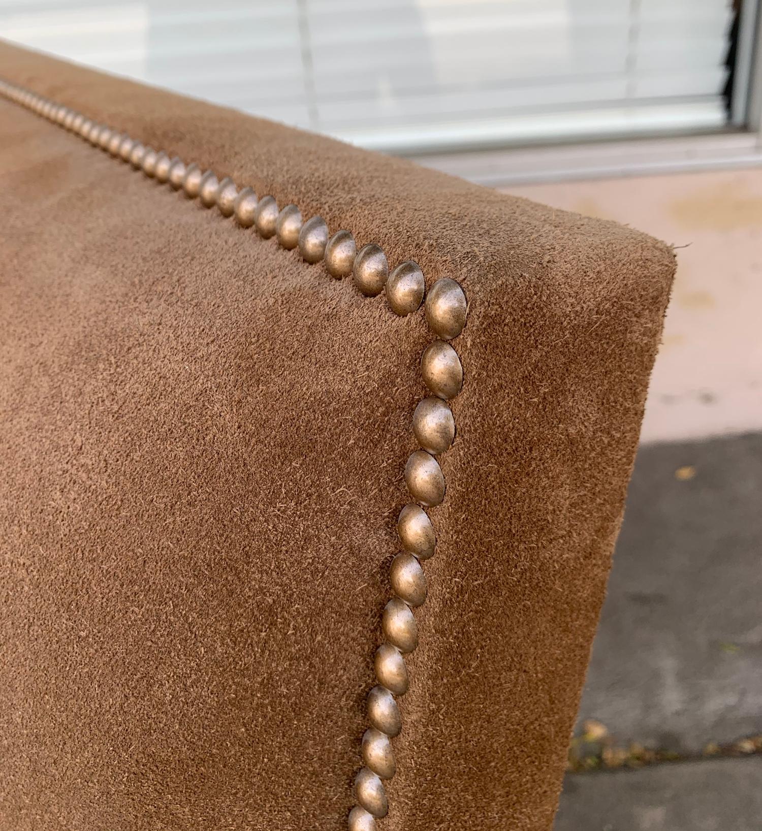Pair of Large Armchairs Upholstered in Brown Suede In Good Condition In Los Angeles, CA