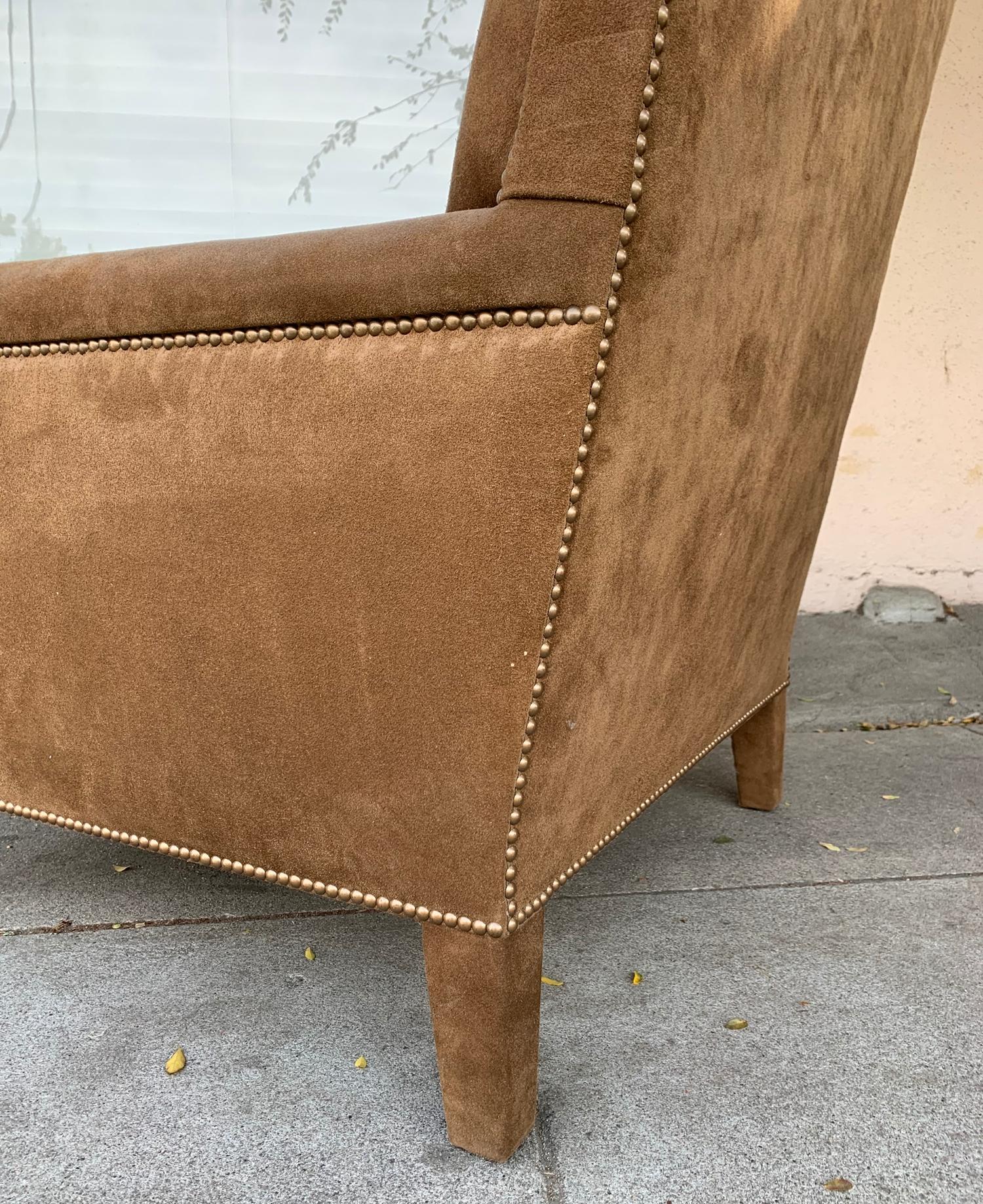 Mid-20th Century Pair of Large Armchairs Upholstered in Brown Suede