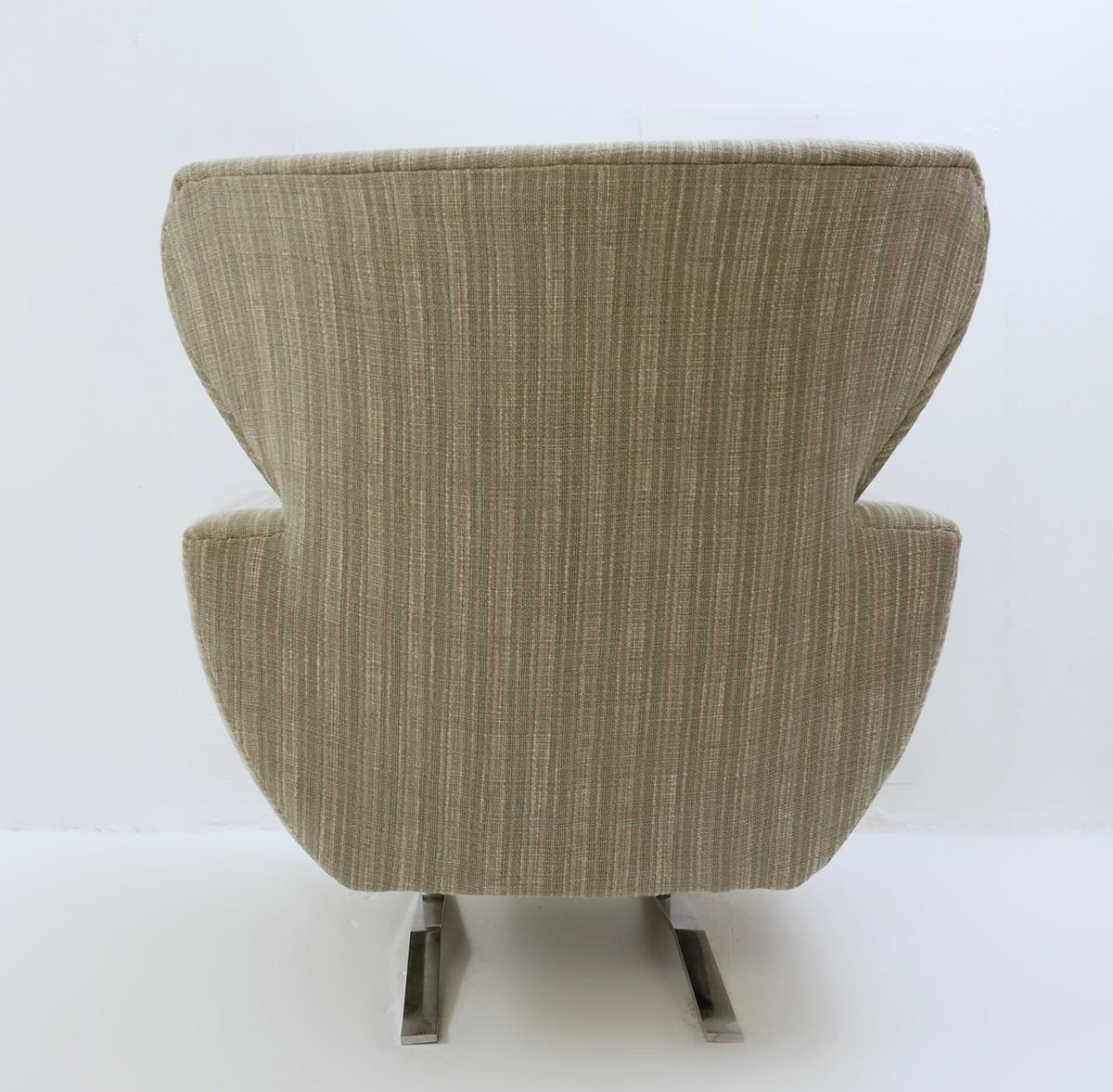 Fabric Pair of Large Armchairs with Chrome Legs, 1970s