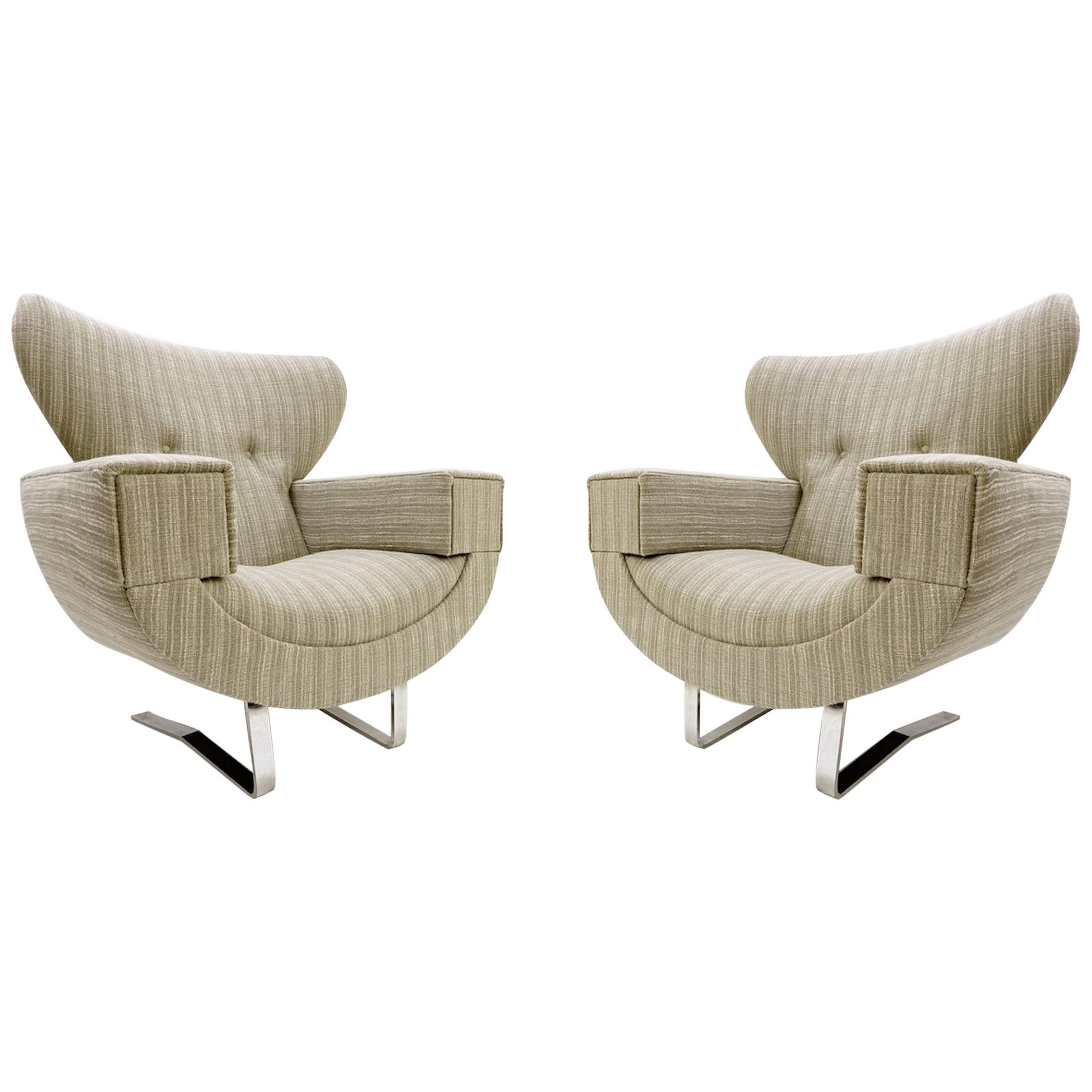 Pair of Large Armchairs with Chrome Legs, 1970s