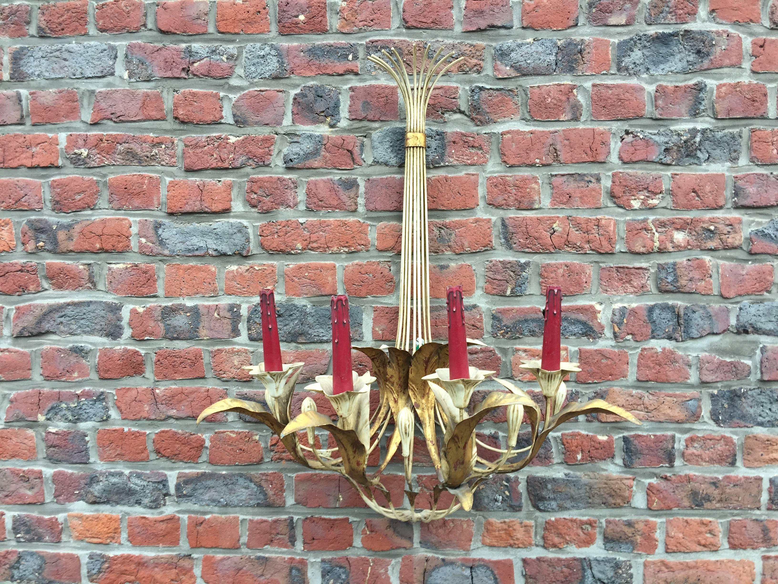 French Pair of large Art Deco Baroque sconces in lacquered metal circa 1940. For Sale