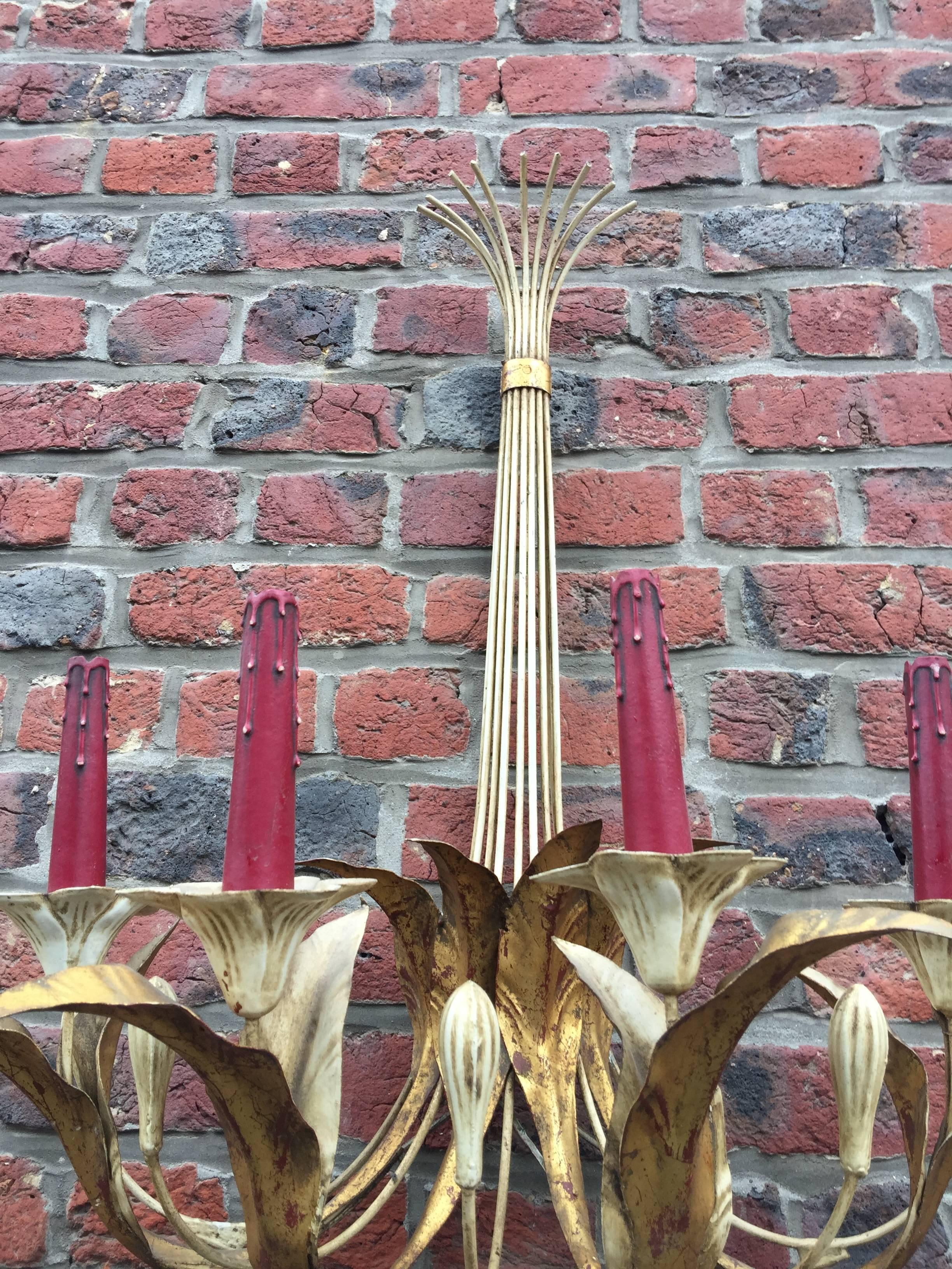 Pair of large Art Deco Baroque sconces in lacquered metal circa 1940. In Excellent Condition For Sale In Saint-Ouen, FR