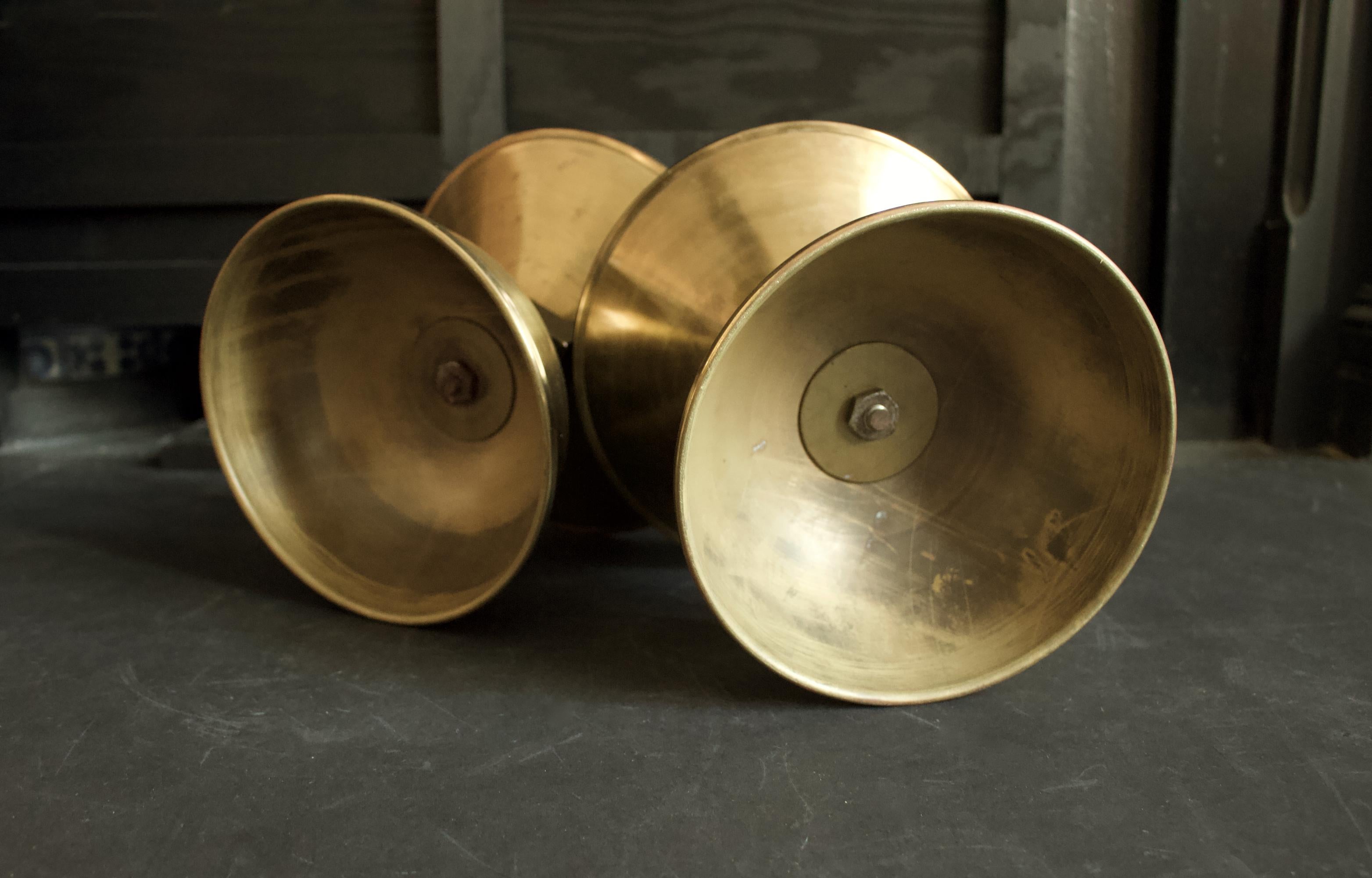 Pair of Large Midcentury Brass and Wood Candleholders, European For Sale 4