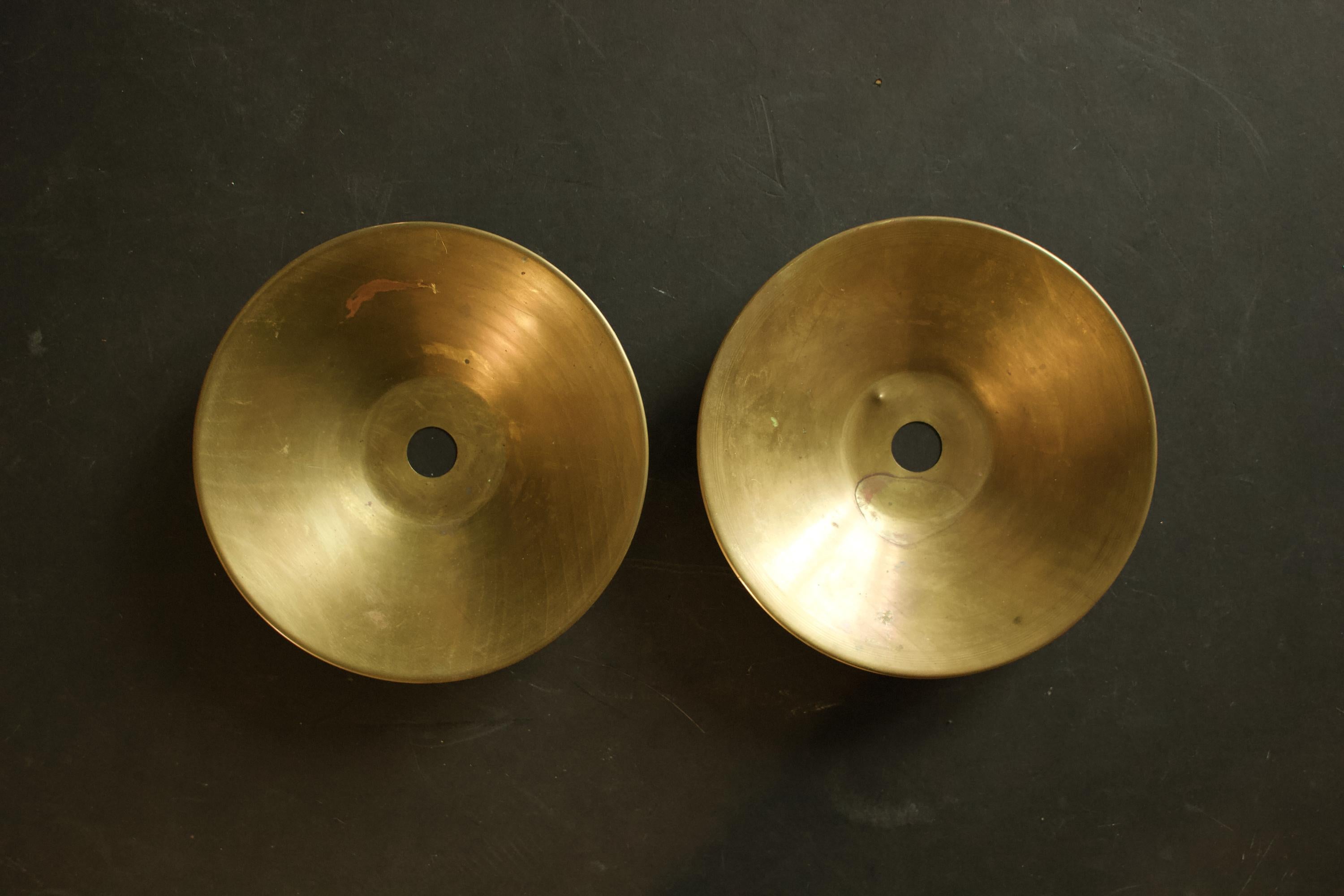 Pair of Large Midcentury Brass and Wood Candleholders, European For Sale 3