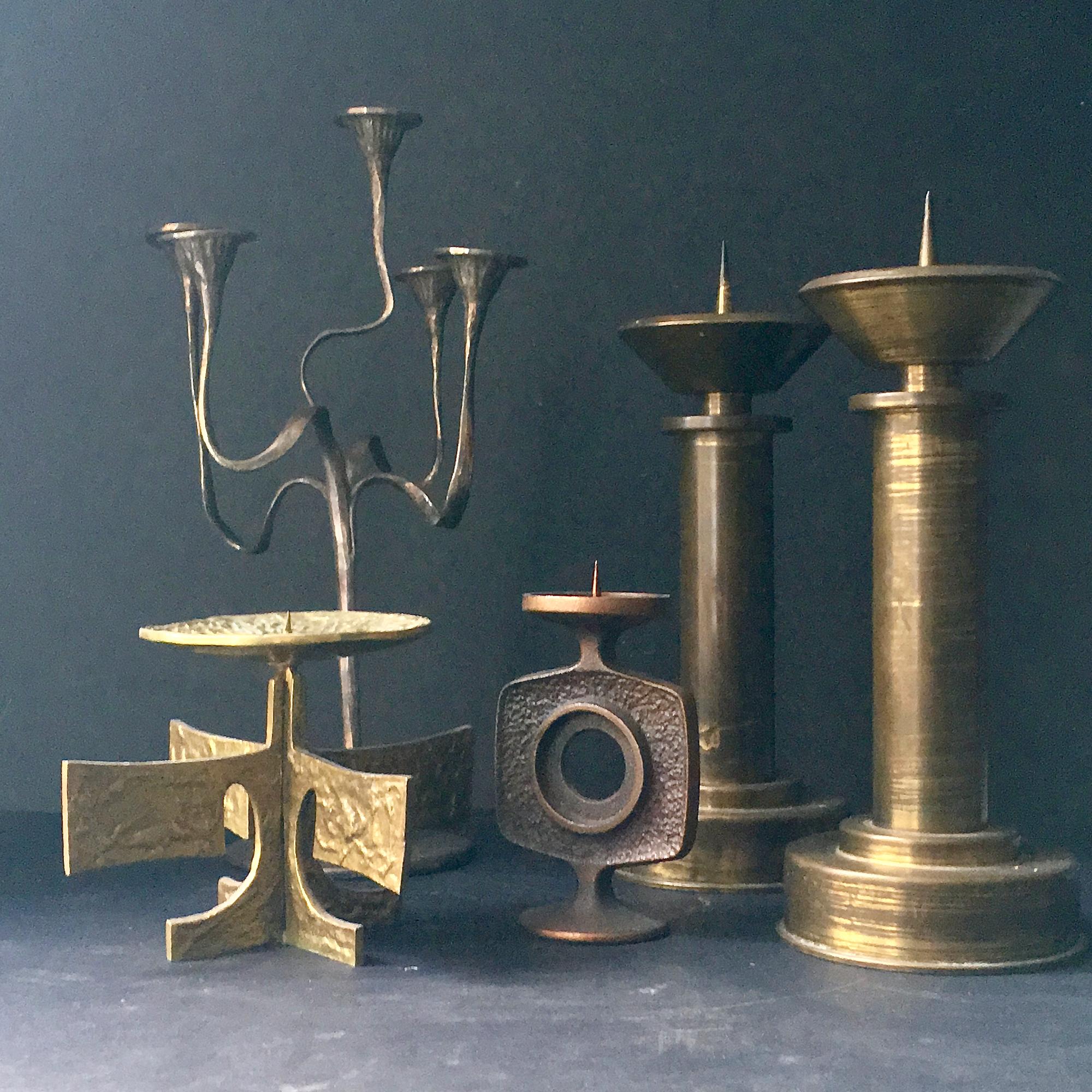 Pair of Large Art Deco Brass Candlesticks, Germany, Early to Mid-20th Century For Sale 1