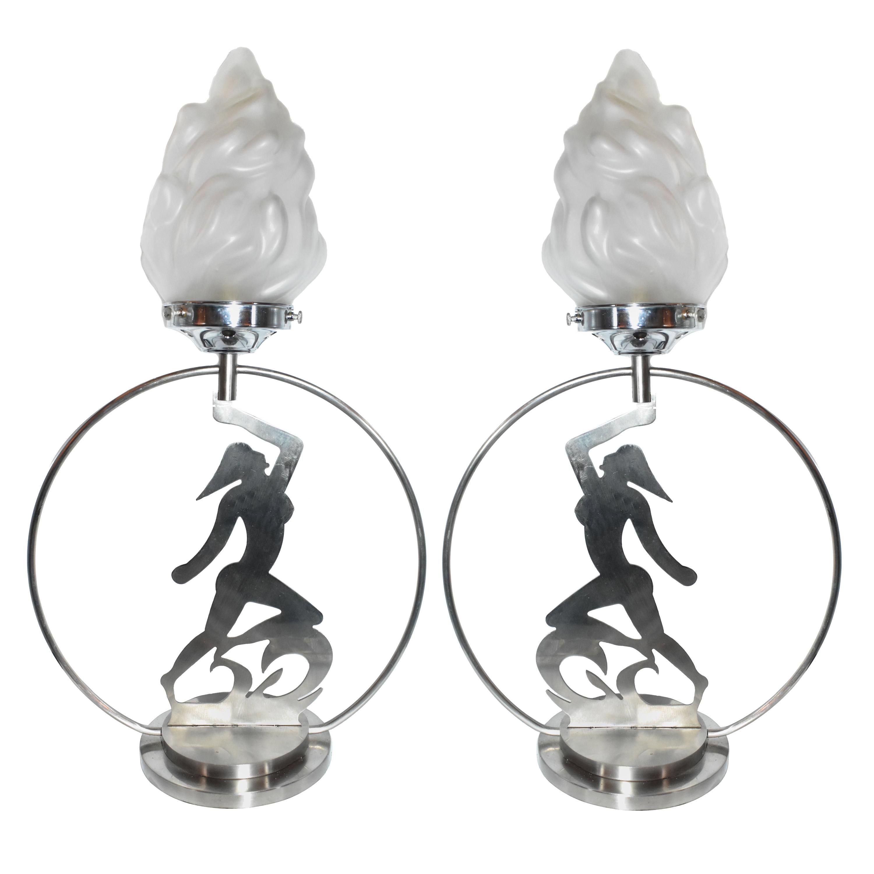 Pair of Large Art Deco Chrome Table Lamps
