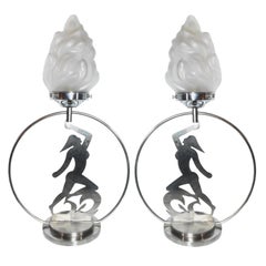 Pair of Large Art Deco Chrome Table Lamps