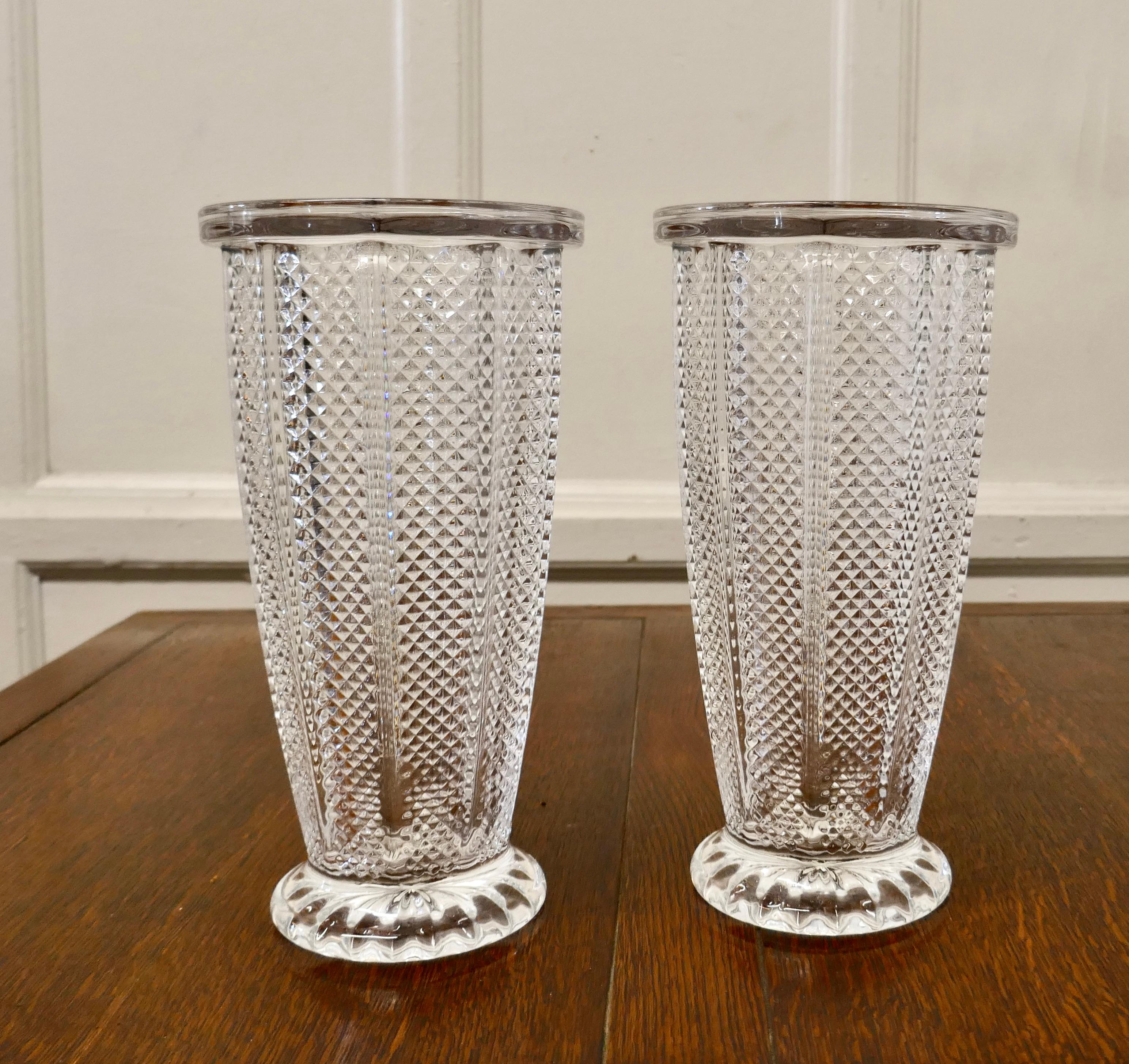 20th Century Pair of Large Art Deco French Glass Vases For Sale