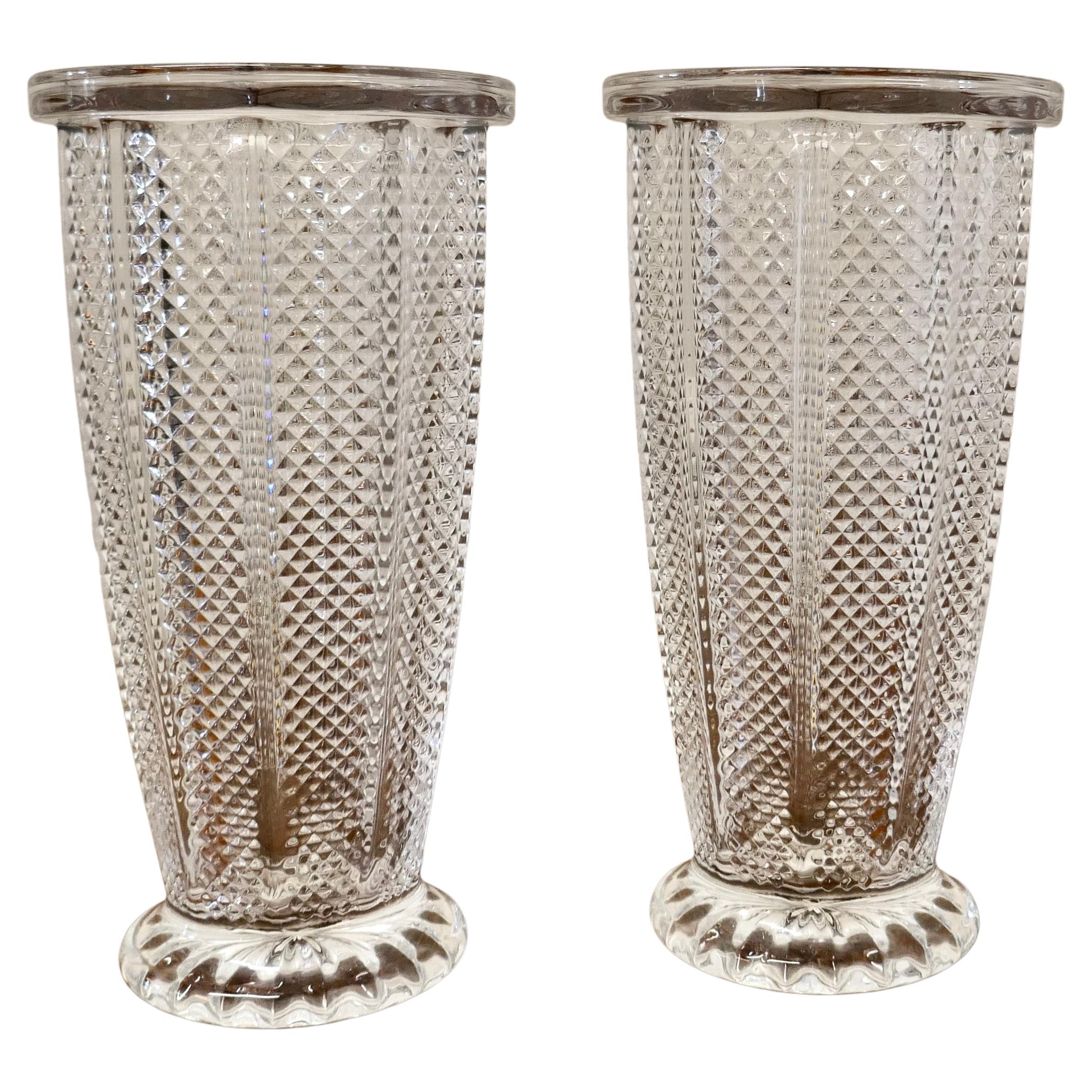 Pair of Large Art Deco French Glass Vases For Sale