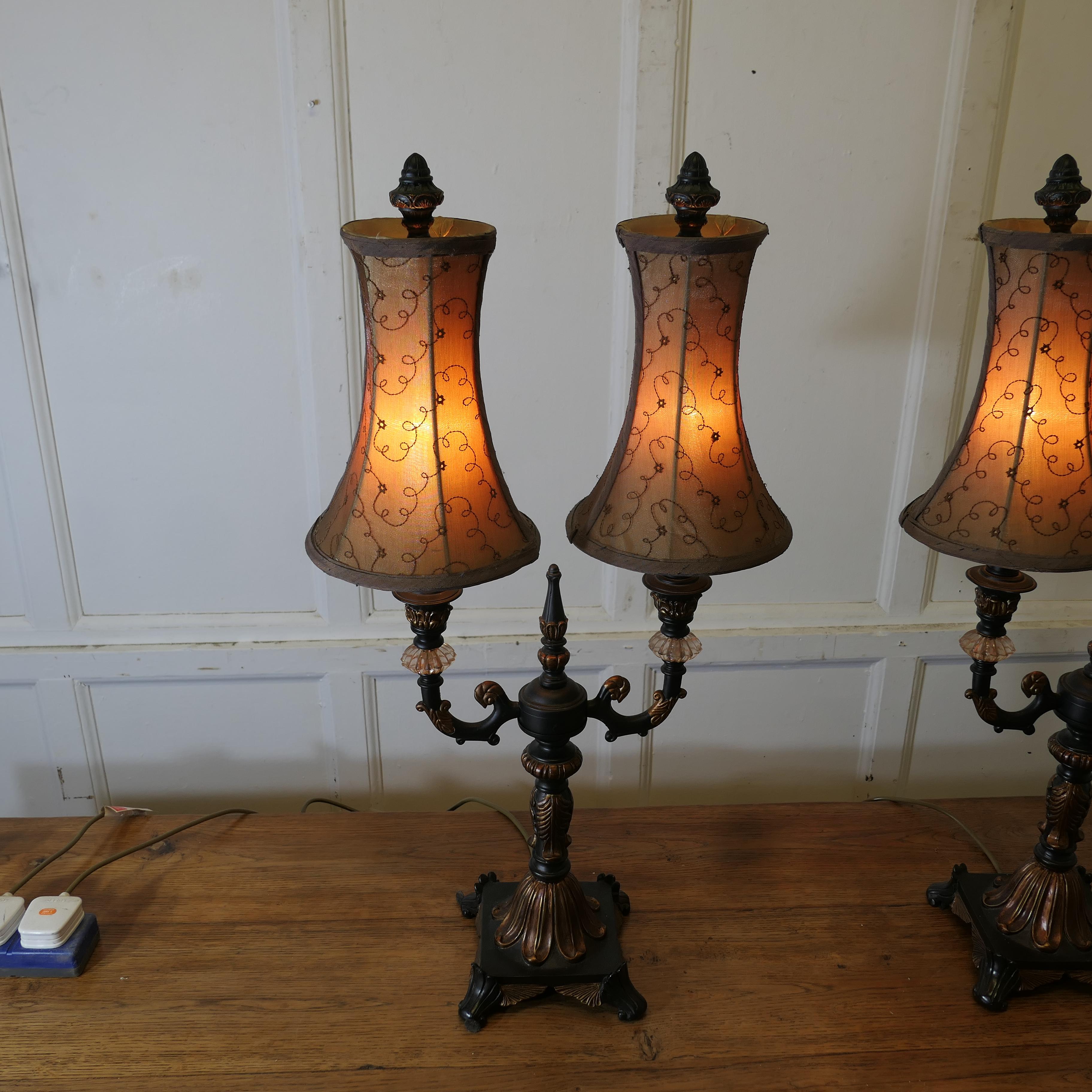 Late 20th Century Pair of Large Art Deco Hollywood Regency Twin Table Lamps  b For Sale